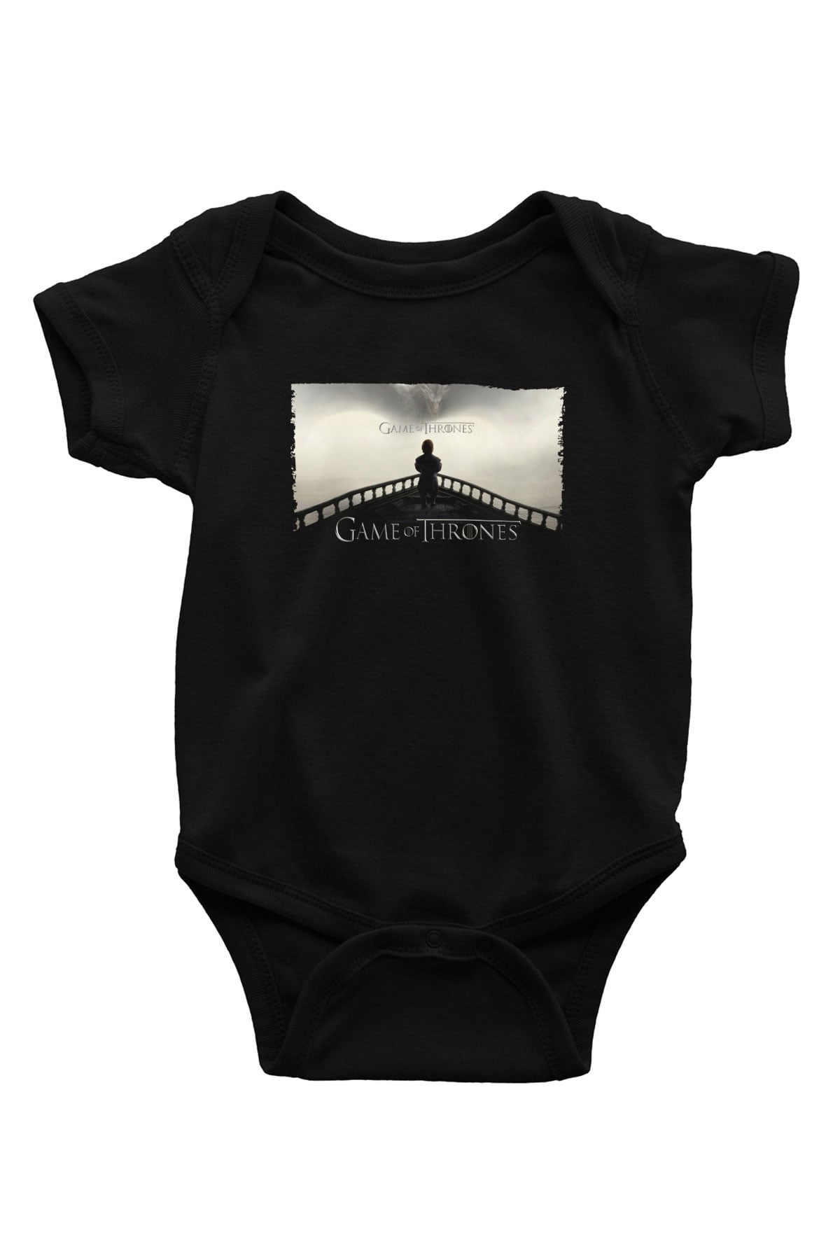Unisex Game of Thrones Baskılı Siyah Bebek Body - Zıbın