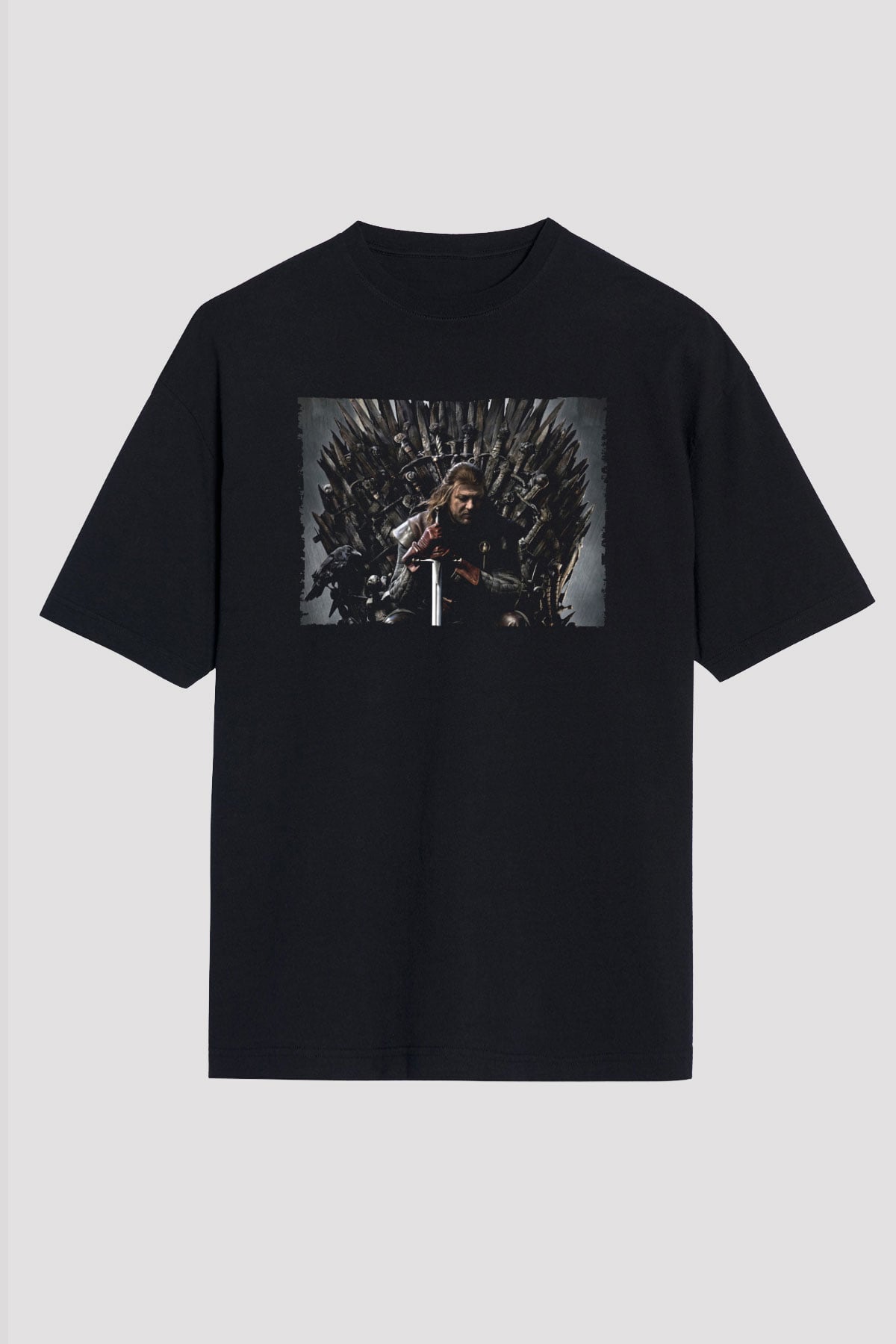 Unisex Game of Thrones Baskılı Siyah Unisex Oversize Tshirt