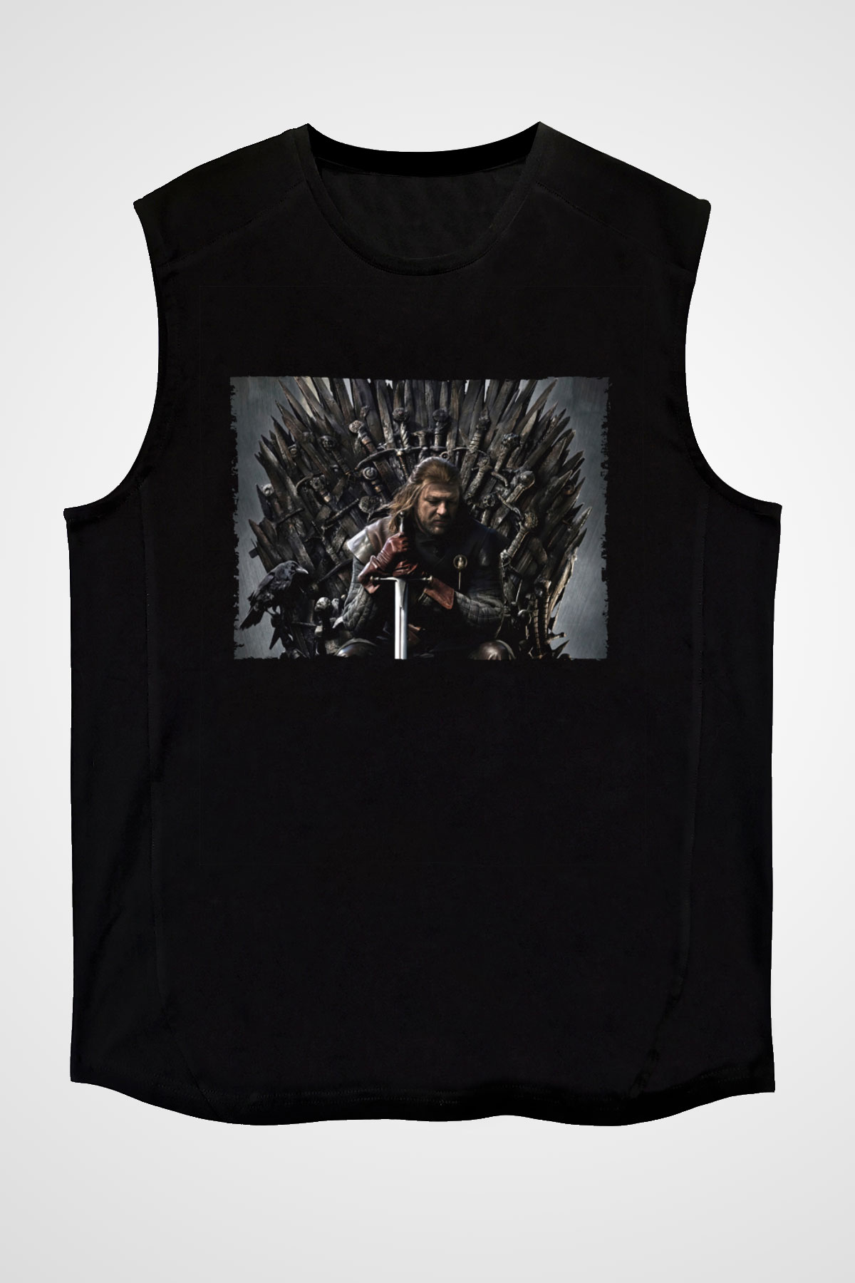 Unisex Game of Thrones Baskılı Siyah Unisex Kolsuz Tshirt
