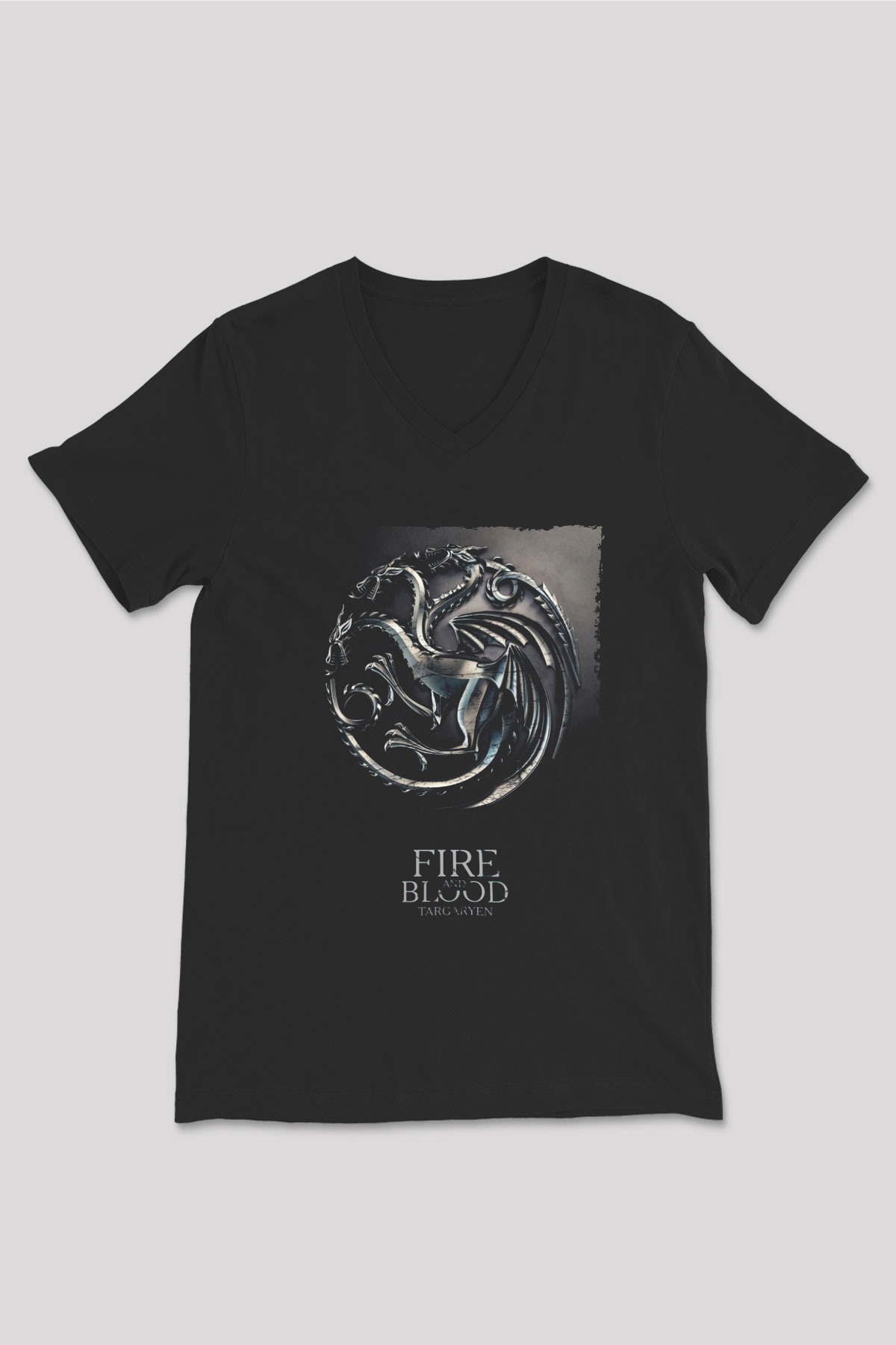 Unisex Game of Thrones Siyah Unisex V Yaka Tshirt