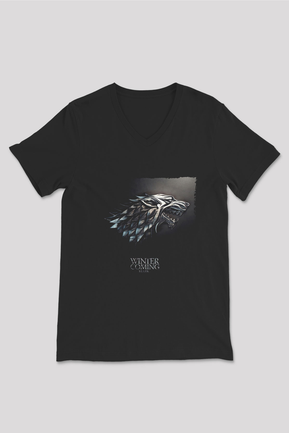 Unisex Game of ThronesBaskılı Siyah V Yaka Tişört