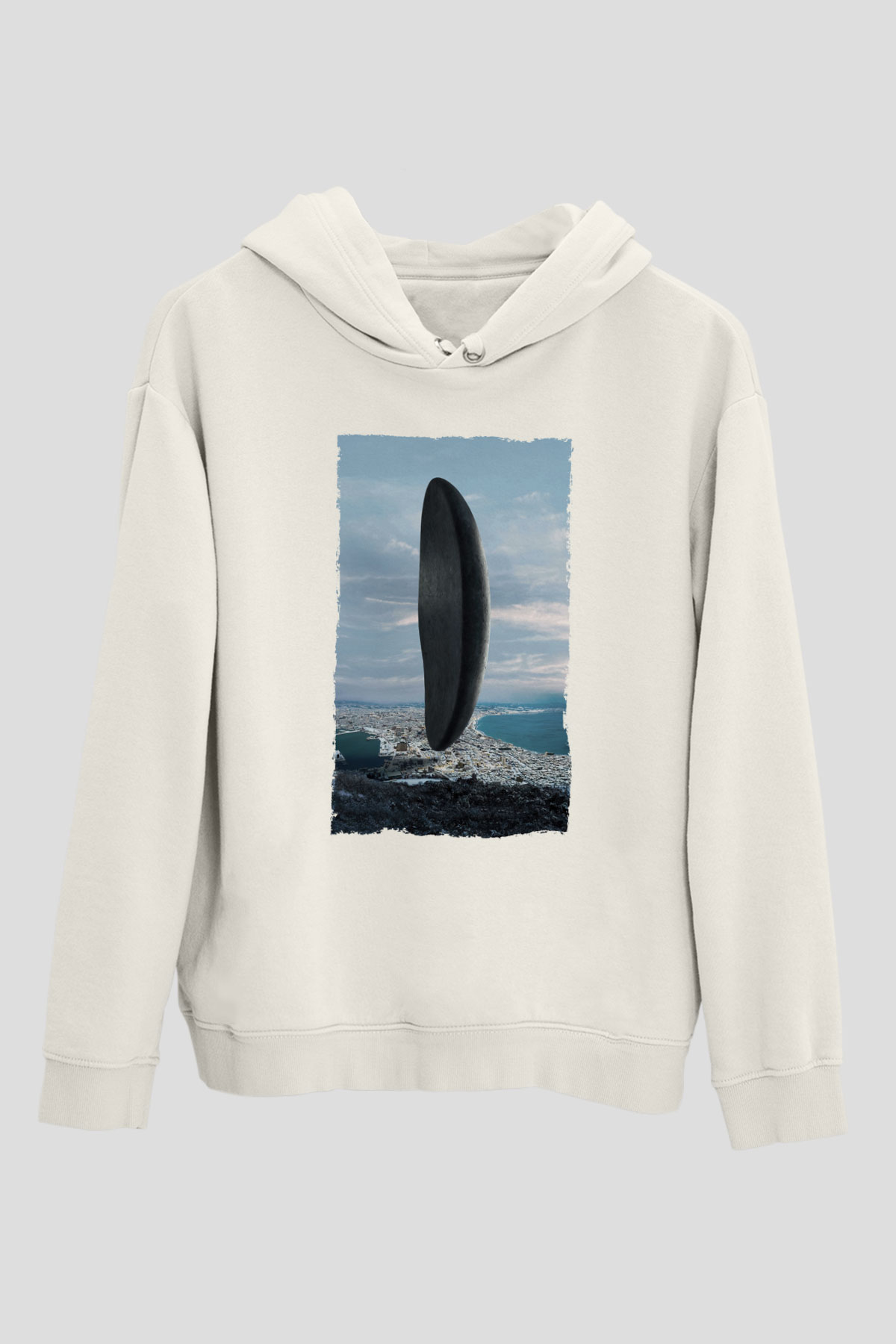 Unisex Geliş Arrival Baskılı Beyaz Kapüşonlu Sweatshirt