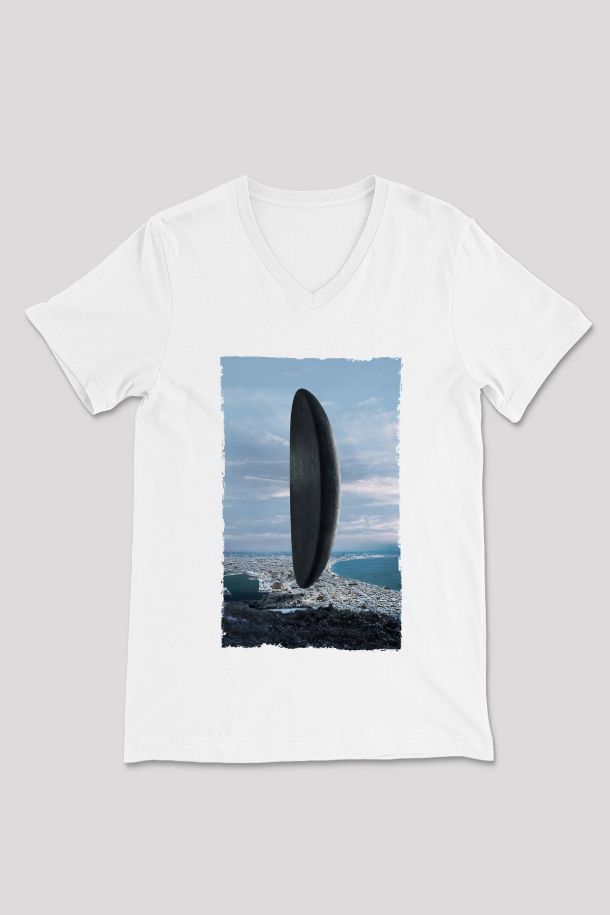 Unisex Geliş Arrival Baskılı Beyaz V Yaka Tshirt