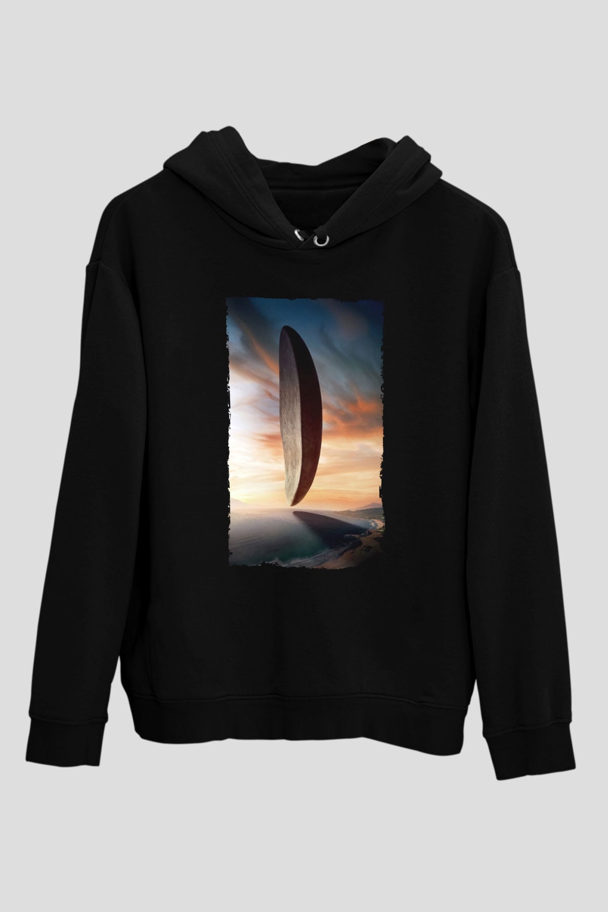 Unisex Geliş (Arrival) Baskılı Siyah Kapüşonlu Sweatshirt