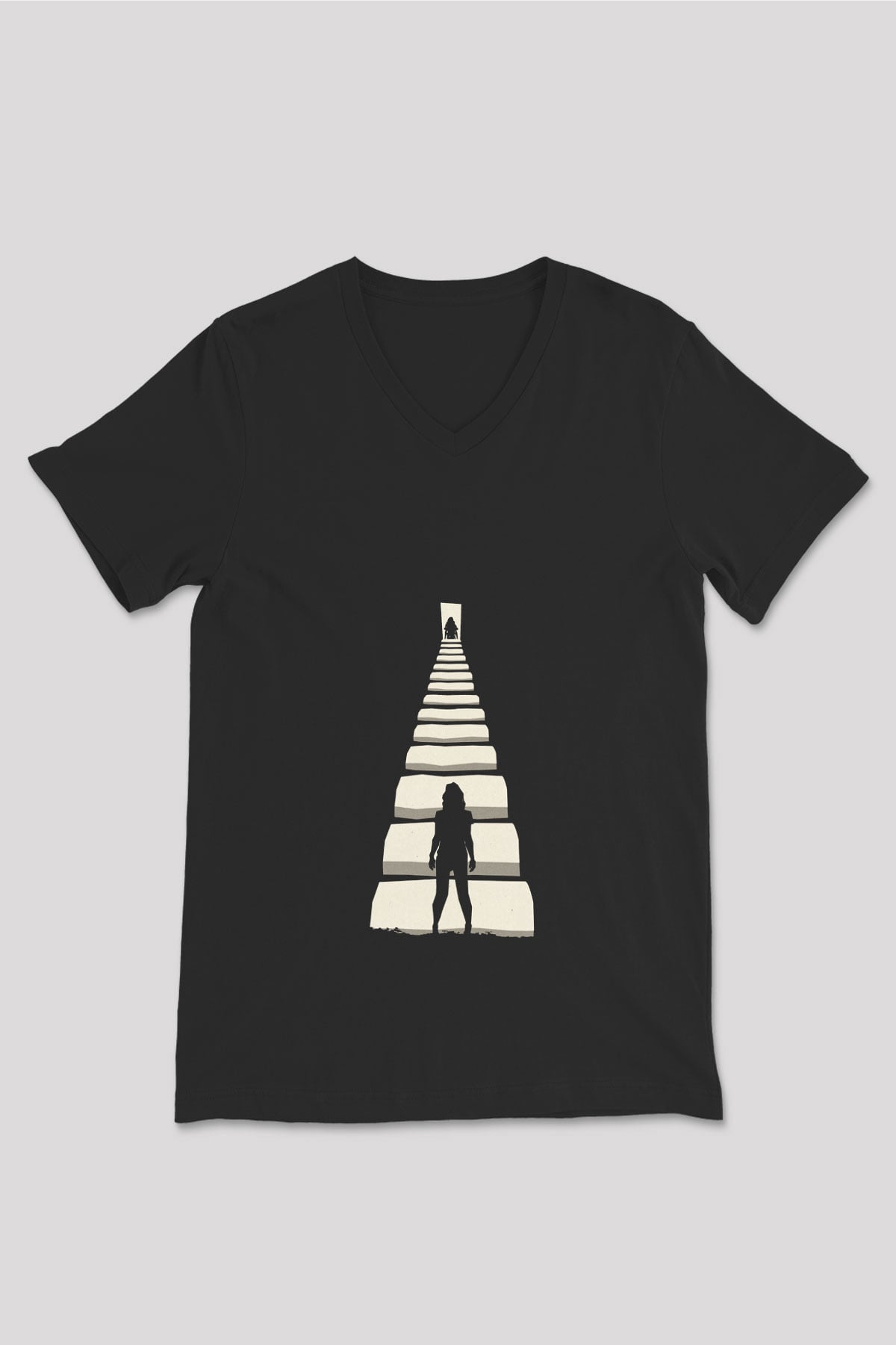 Unisex Gizli Gerçek (Run) Baskılı Siyah V Yaka Tshirt