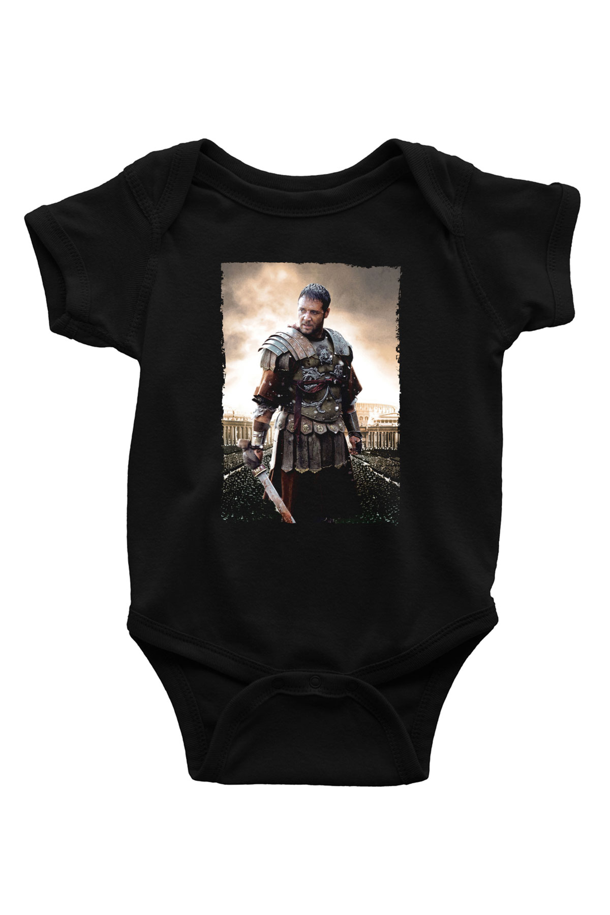 Unisex Gladyatör Baskılı Siyah Bebek Body - Zıbın