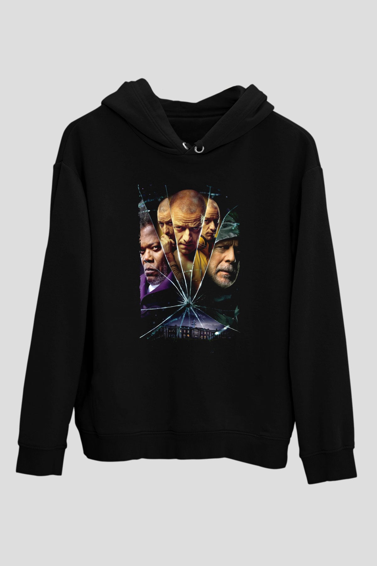 Unisex Glass Baskılı Siyah Kapüşonlu Sweatshirt