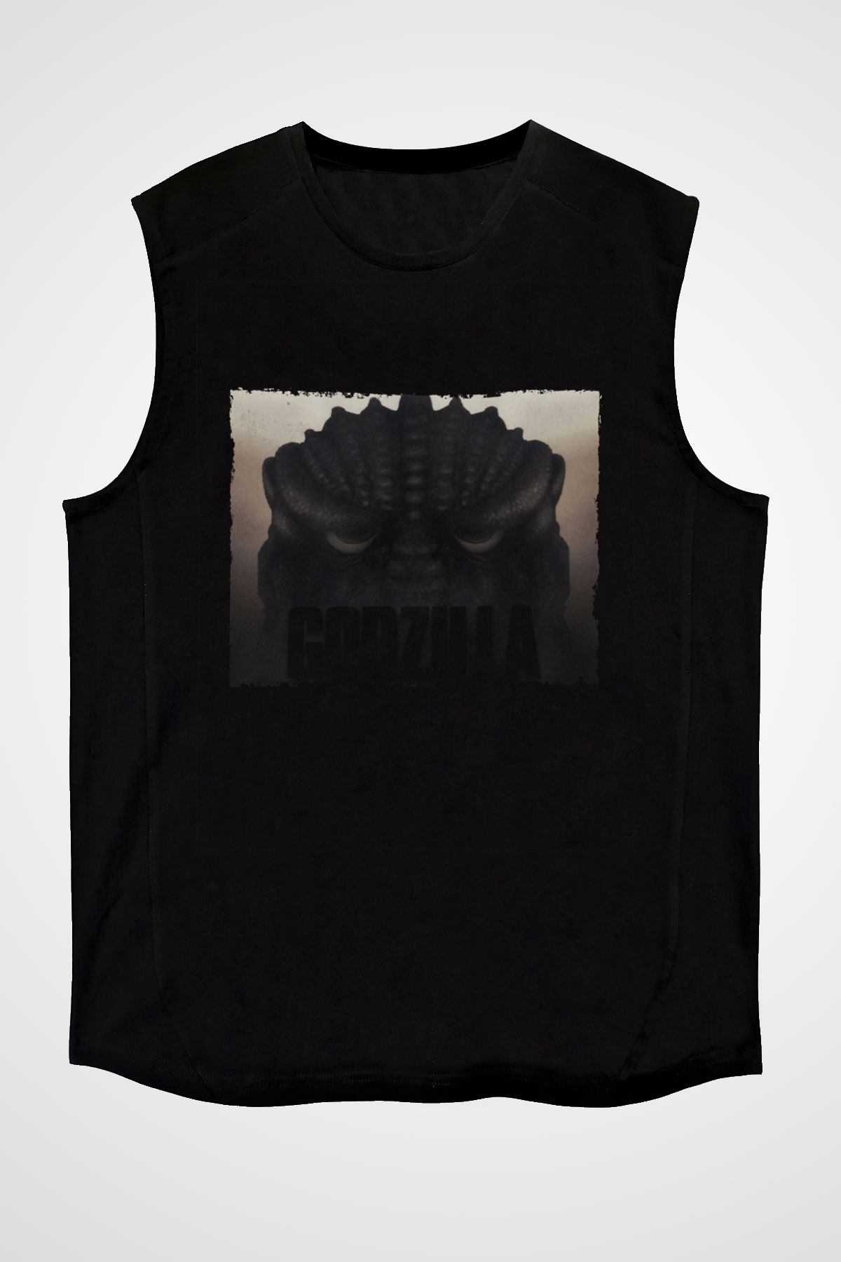 Unisex Godzilla Baskılı Siyah Kolsuz T-shirt