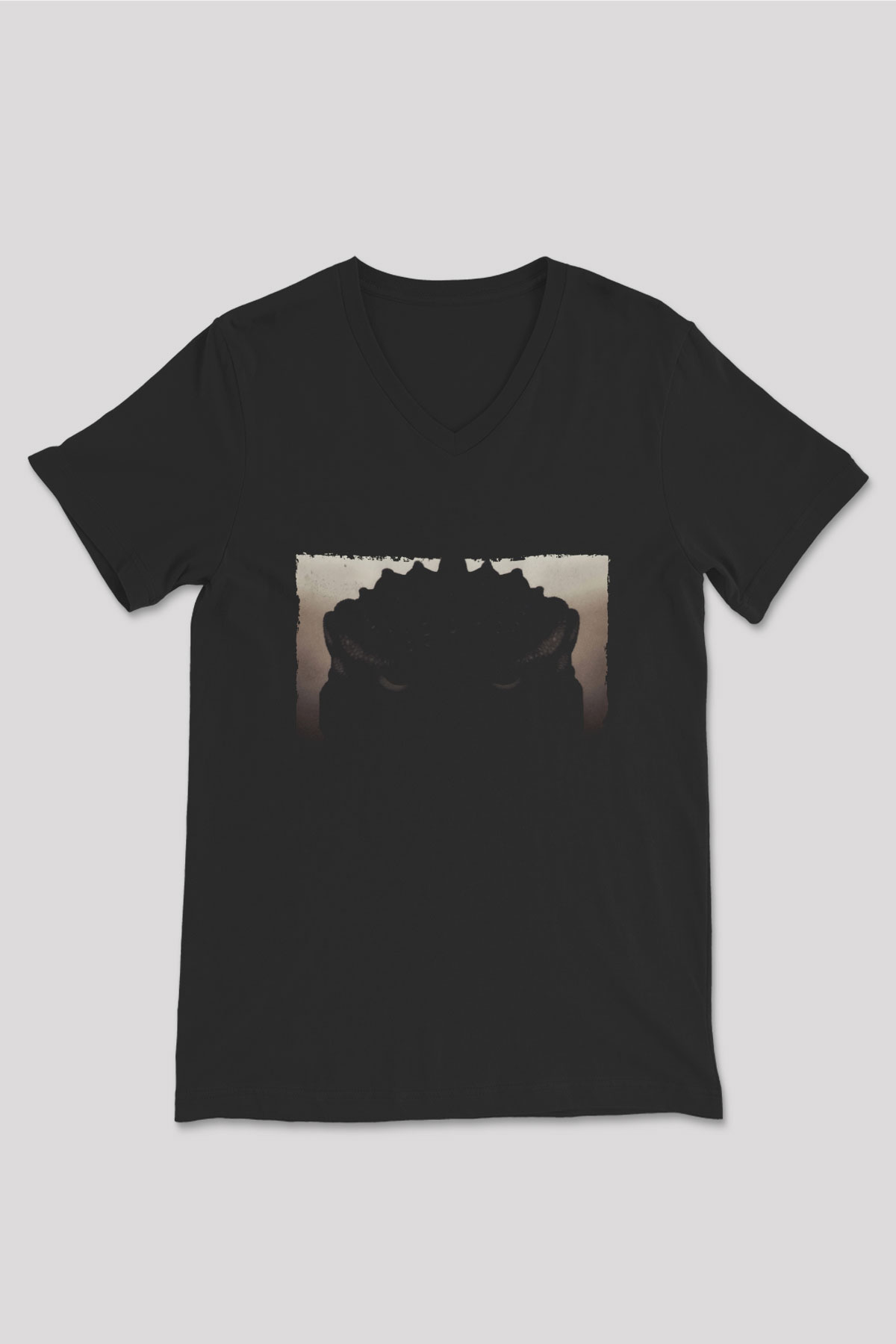 Unisex Godzilla Baskılı Siyah V Yaka T-shirt