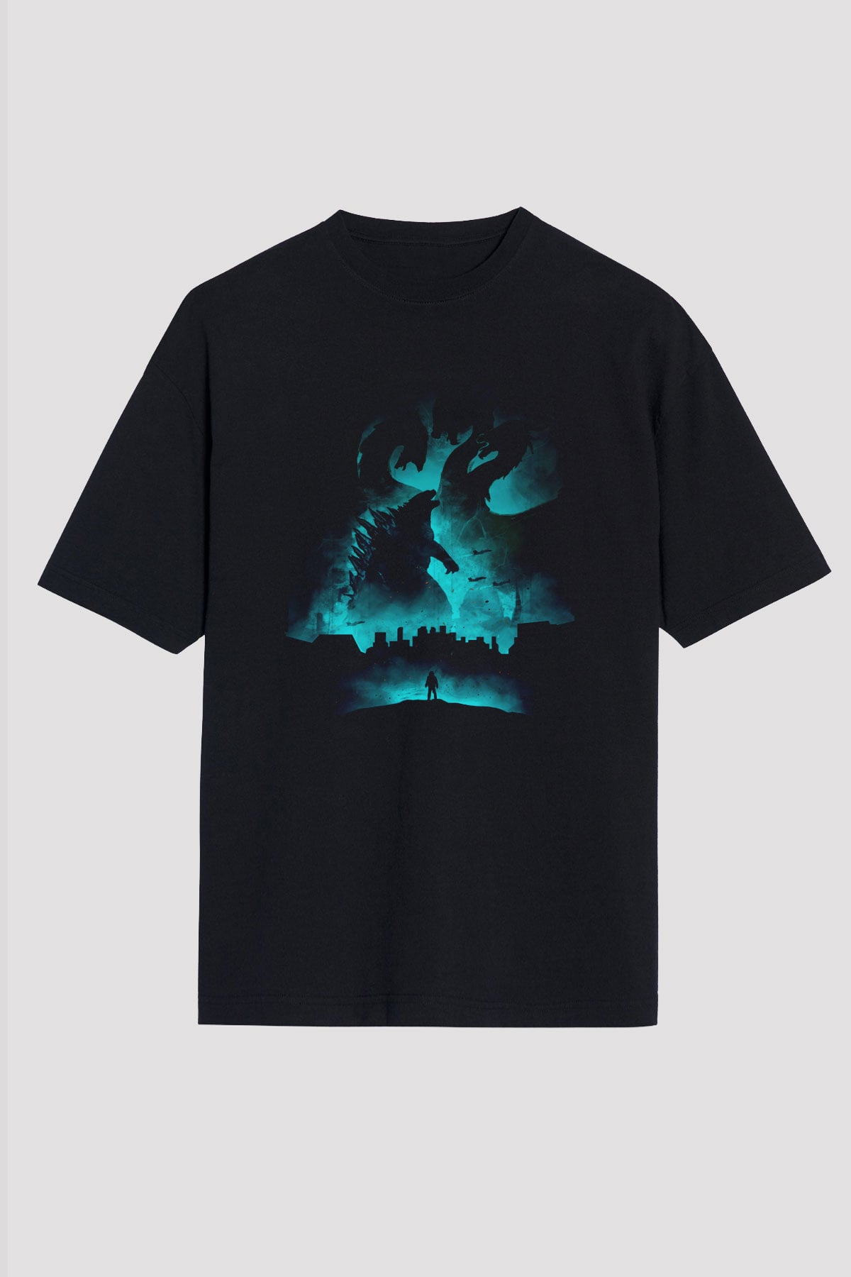 Unisex Godzilla II Canavarlar Kralı (Godzilla King of the Monsters) Baskılı Siyah Oversize T-shirt