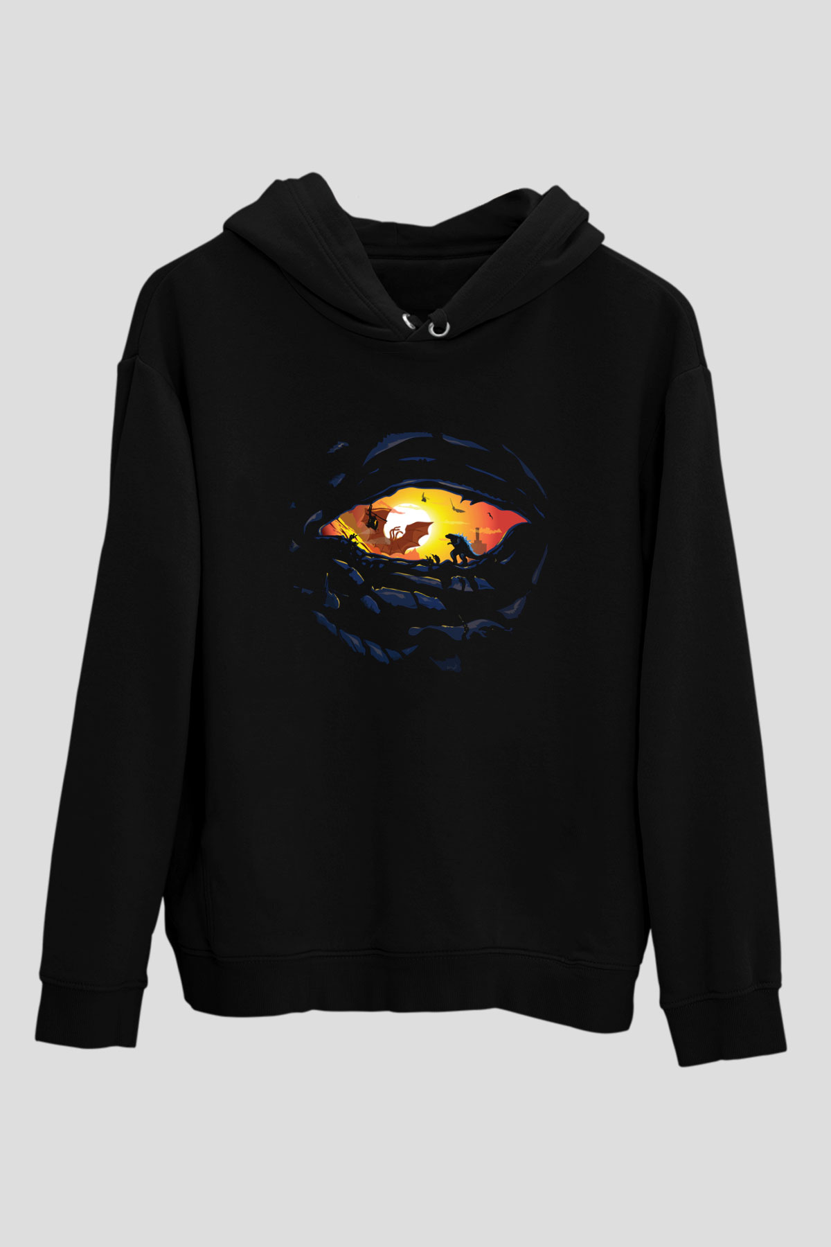 Unisex Godzilla II Canavarlar Kralı (Godzilla King of the Monsters) Baskılı Siyah Kapüşonlu Sweatshirt