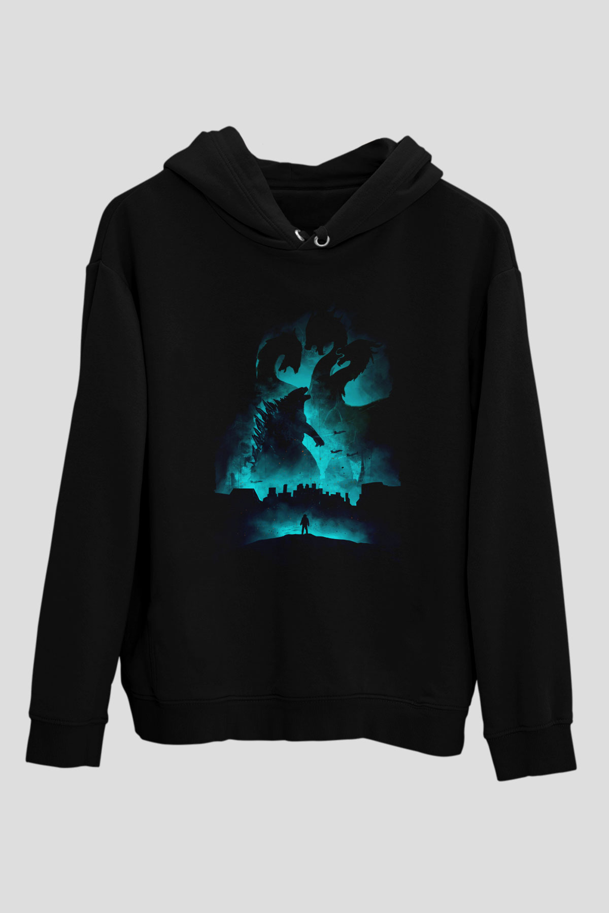 Unisex Godzilla II Canavarlar Kralı (Godzilla King of the Monsters) Baskılı Siyah Kapüşonlu Sweatshirt