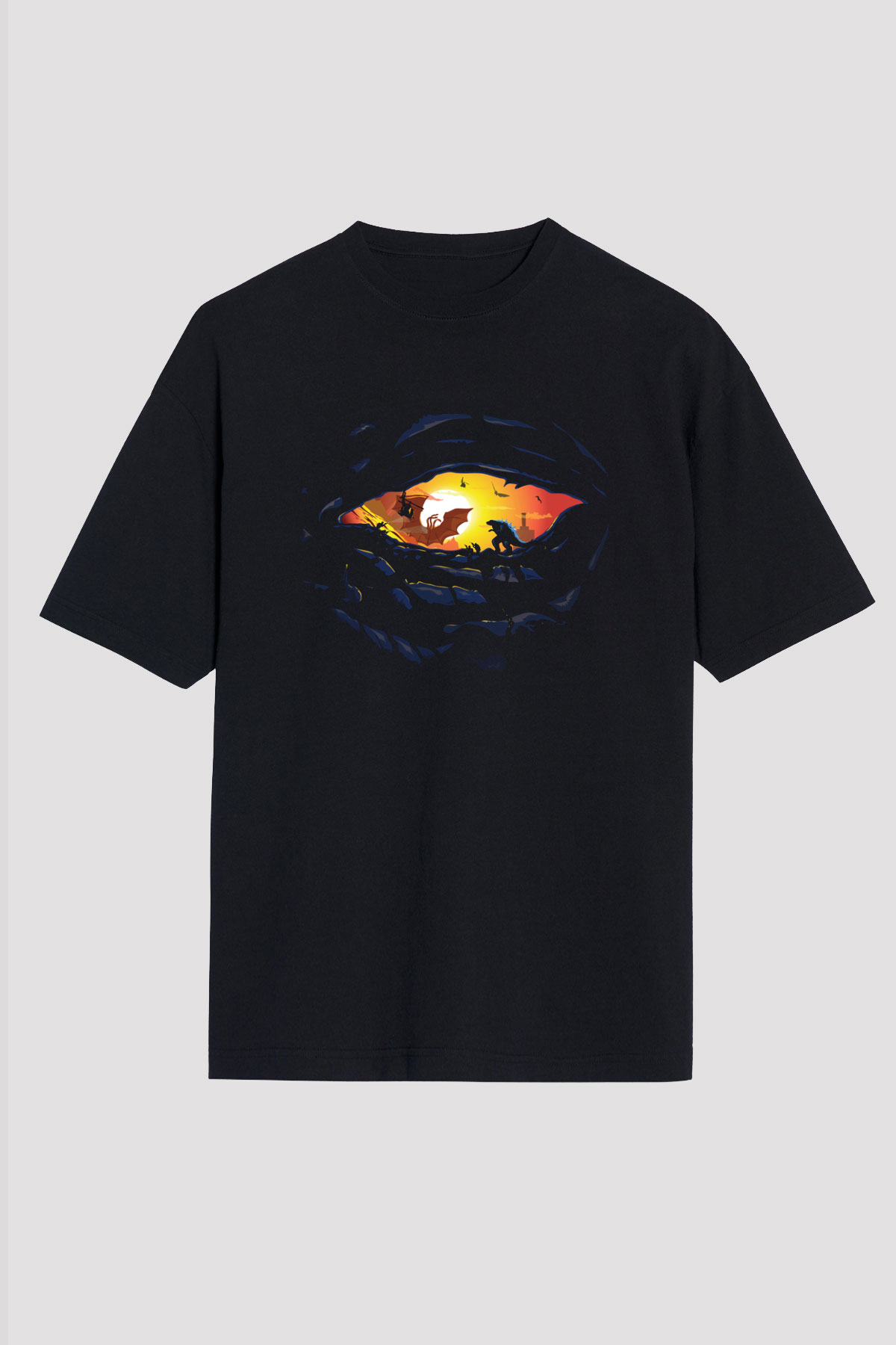 Unisex Godzilla II Canavarlar Kralı (Godzilla King of the Monsters) Baskılı Siyah Oversize Tişört