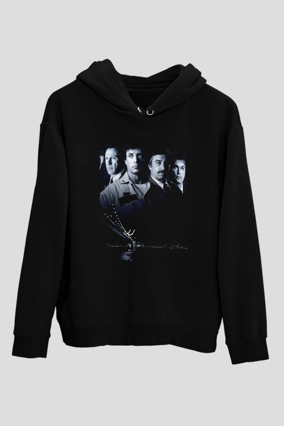 Unisex Güçlüler Bölgesi (Cop Land) Baskılı Siyah Kapüşonlu Sweatshirt
