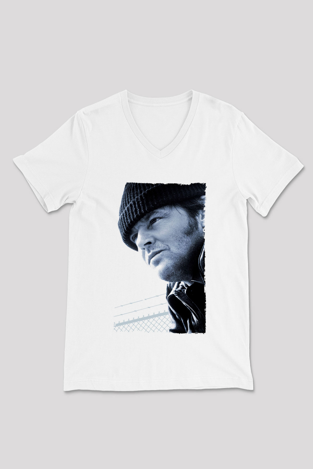 Unisex Guguk Kuşu (One Flew Over the Cuckoo's Nest) Baskılı Beyaz V Yaka Tshirt