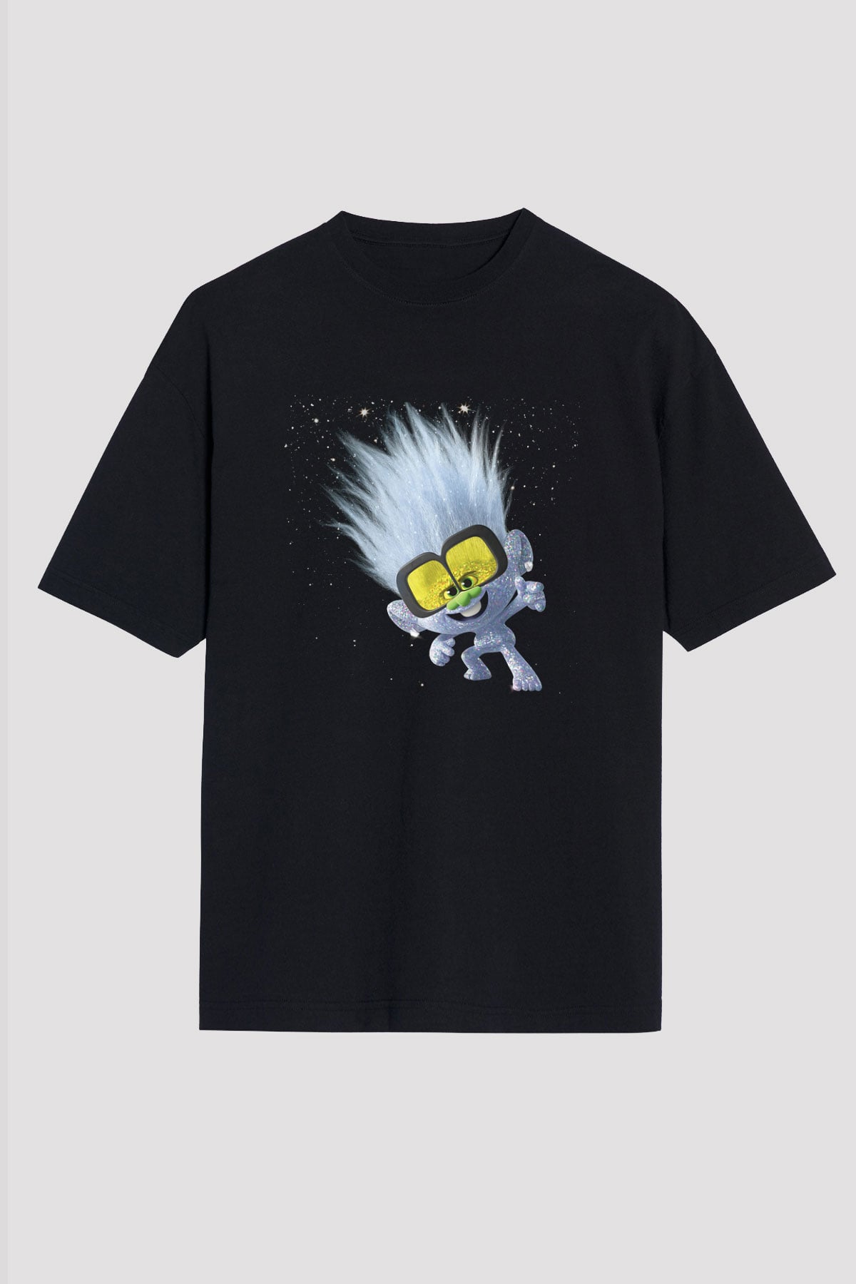 Unisex Guy Diamond Baskılı Siyah Oversize T-shirt