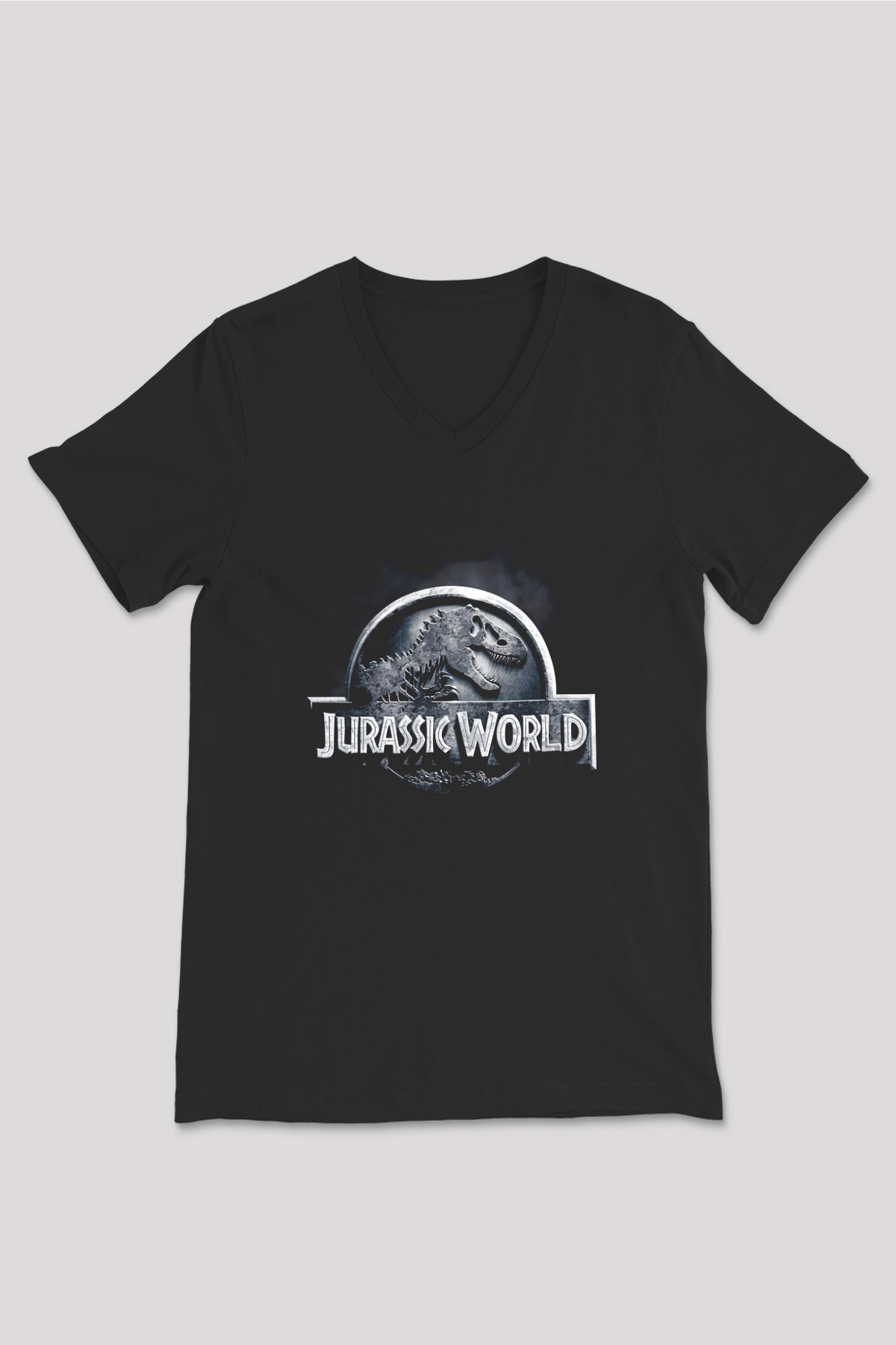 Unisex Hâkimiyet (Jurassic World Dominion) Baskılı Siyah V Yaka Tişört