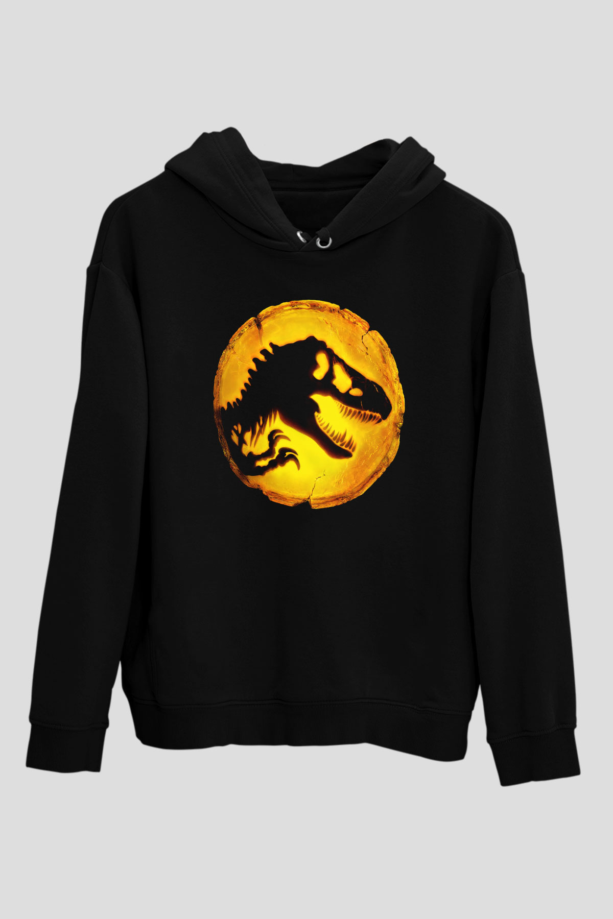 Unisex Hâkimiyet (Jurassic World Dominion) Baskılı Siyah Kapüşonlu Sweatshirt