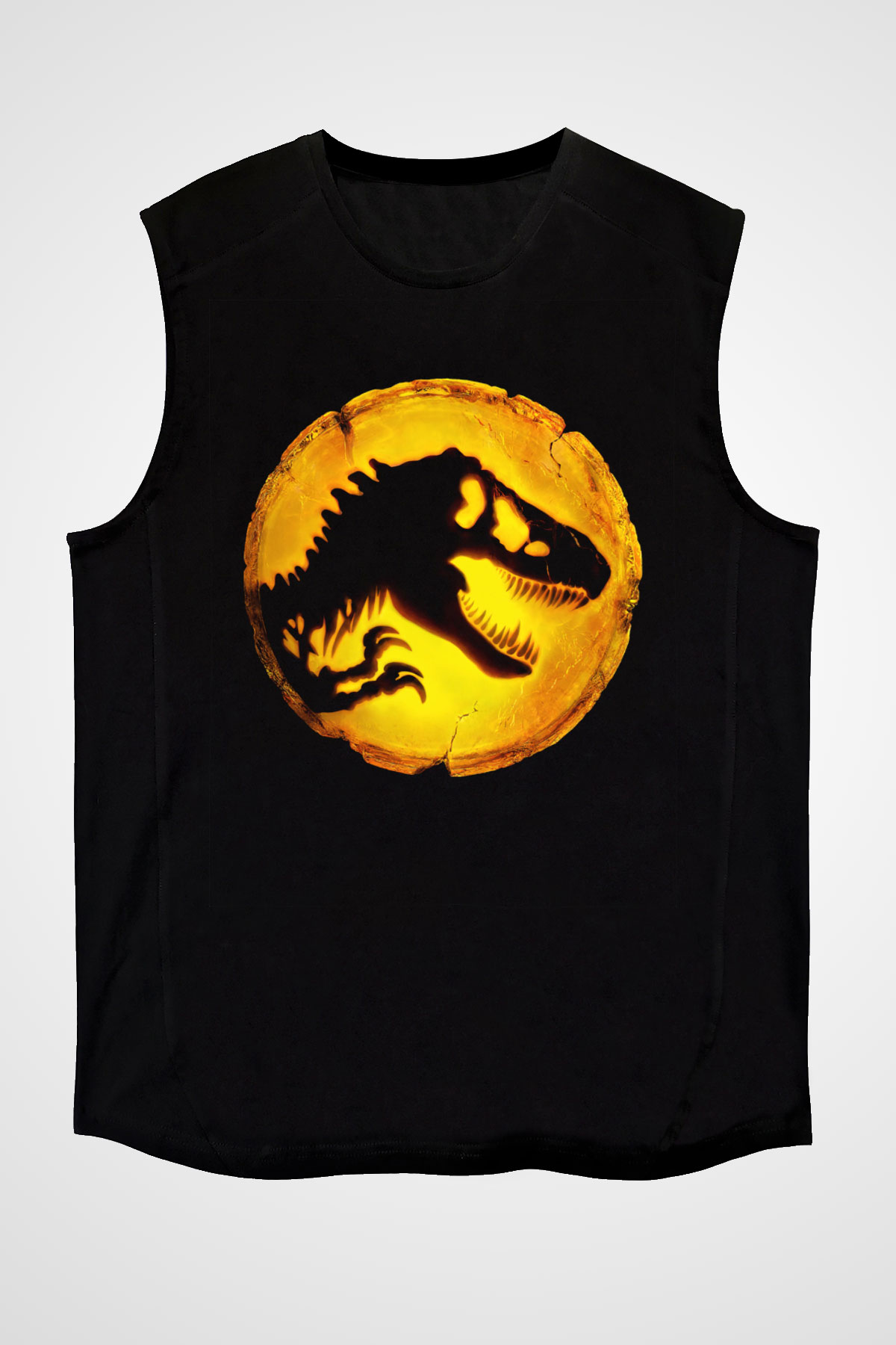 Unisex Hâkimiyet (Jurassic World Dominion) Baskılı Siyah Kolsuz Tshirt