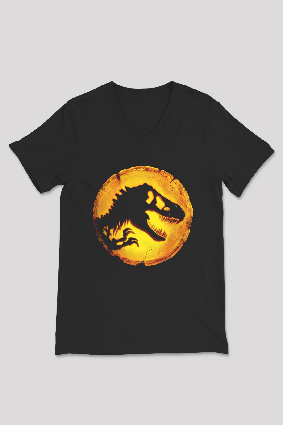 Unisex Hâkimiyet (Jurassic World Dominion) Baskılı Siyah V Yaka Tshirt