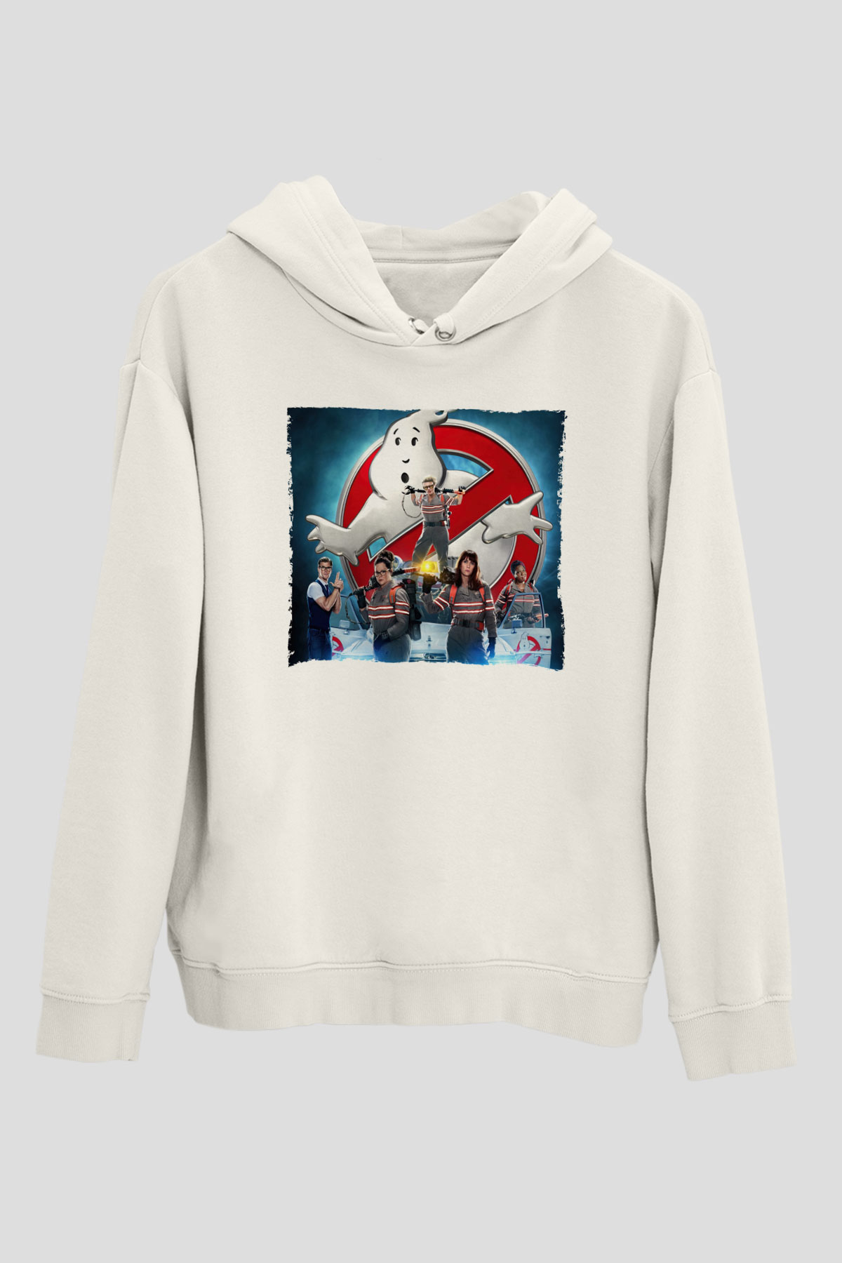 Unisex Hayalet Avcıları (Ghostbusters) Baskılı Beyaz Kapüşonlu Sweatshirt