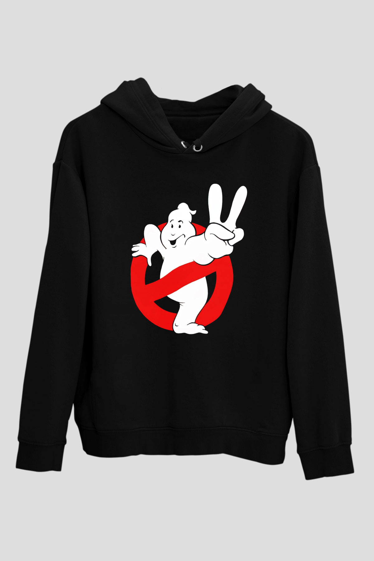 Unisex Hayalet Avcıları (Ghostbusters) Baskılı Siyah Kapüşonlu Sweatshirt