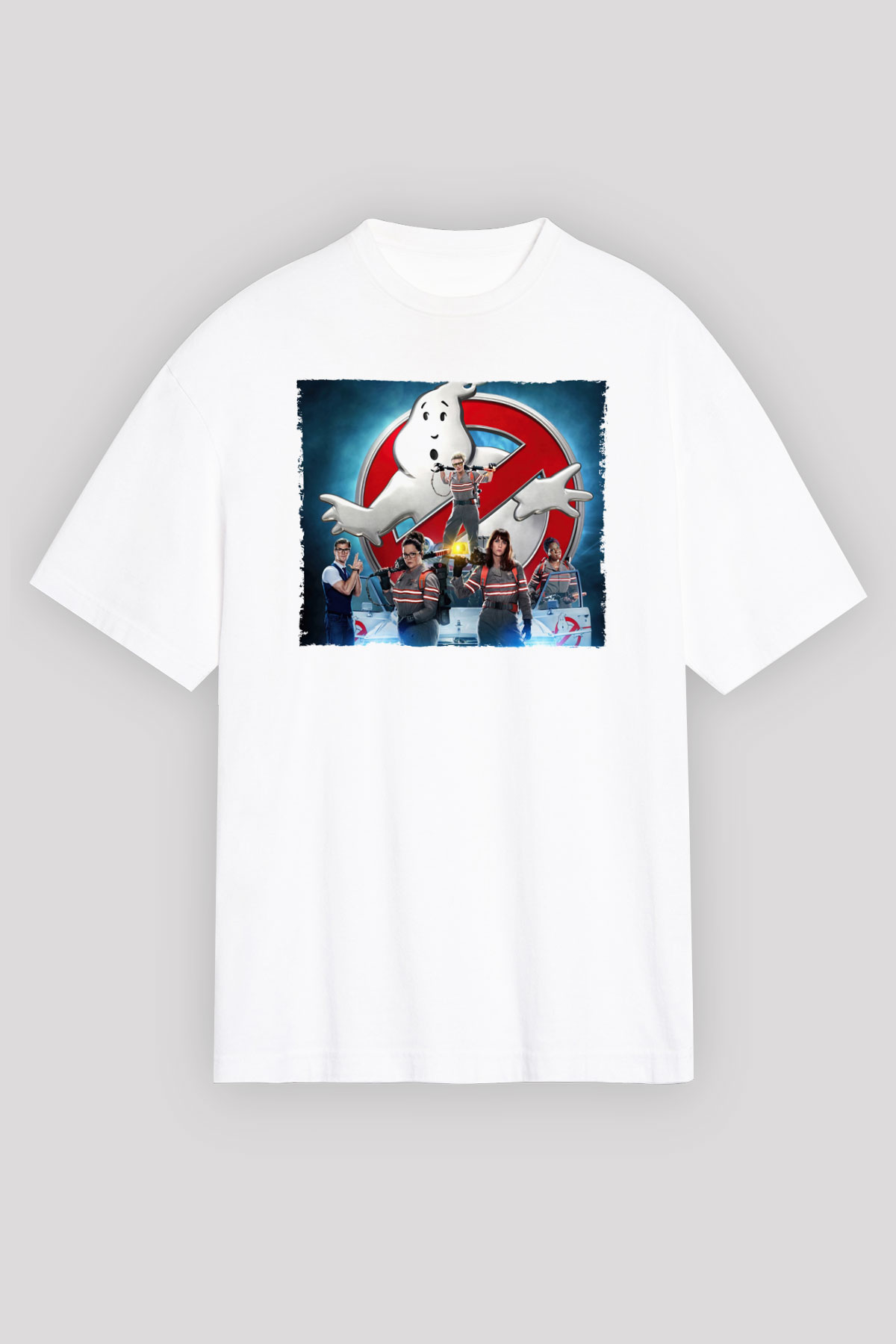 Unisex Hayalet Avcıları (Ghostbusters) Baskılı Beyaz Oversize Oversize T-shirt