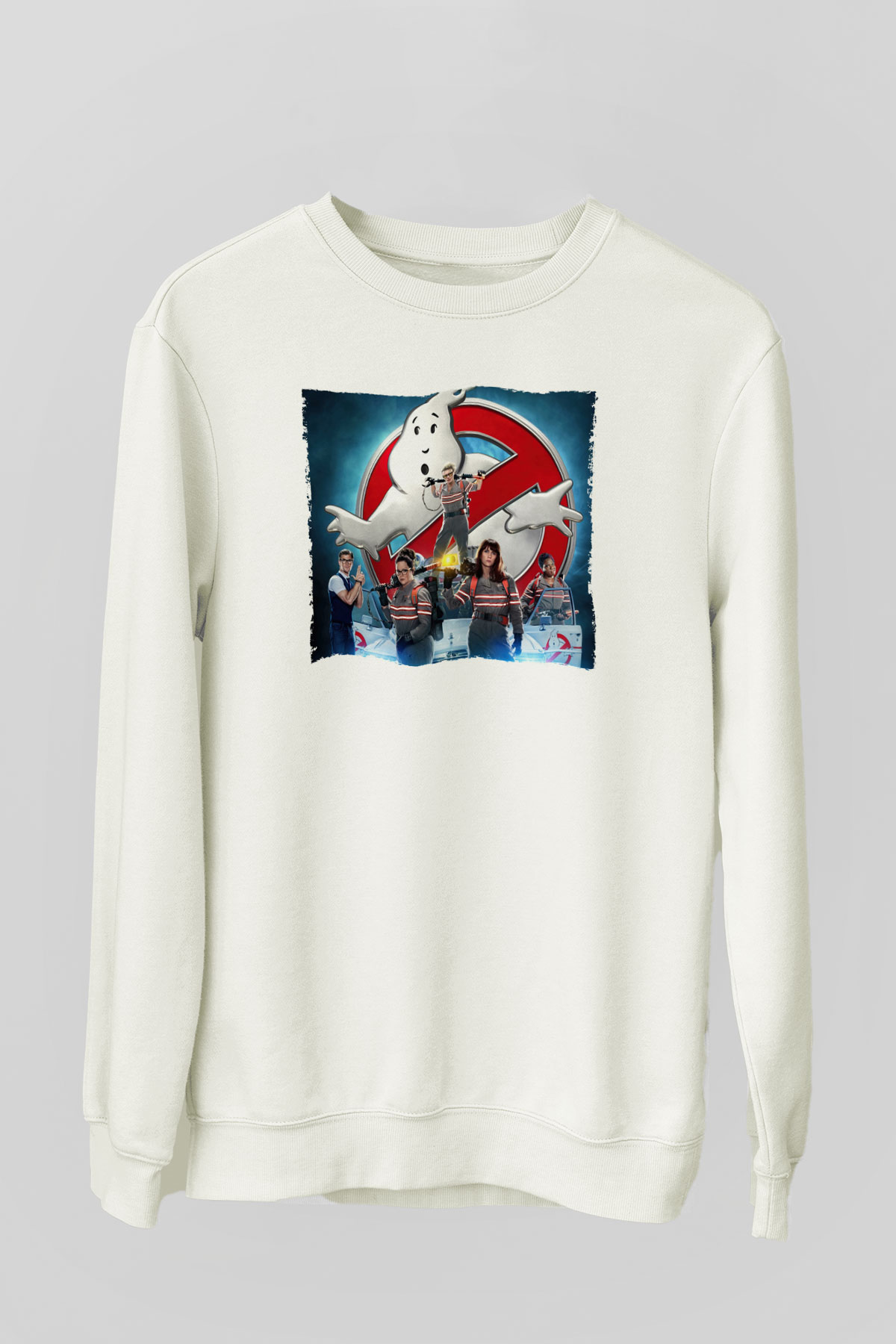 Unisex Hayalet Avcıları (Ghostbusters) Baskılı Beyaz Sweatshirt