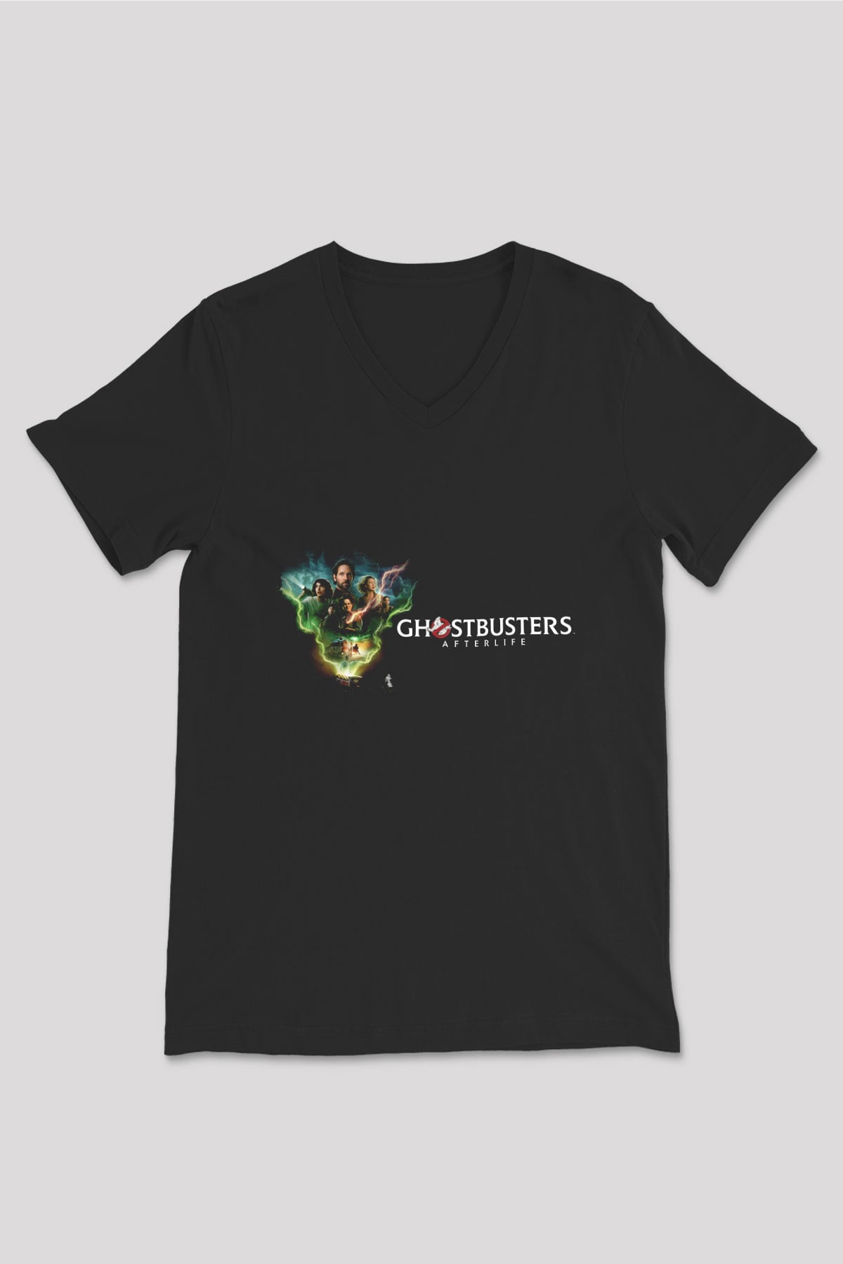 Unisex Hayalet Avcıları Öteki Dünya (Ghostbusters Afterlife) Baskılı Siyah V Yaka Tshirt