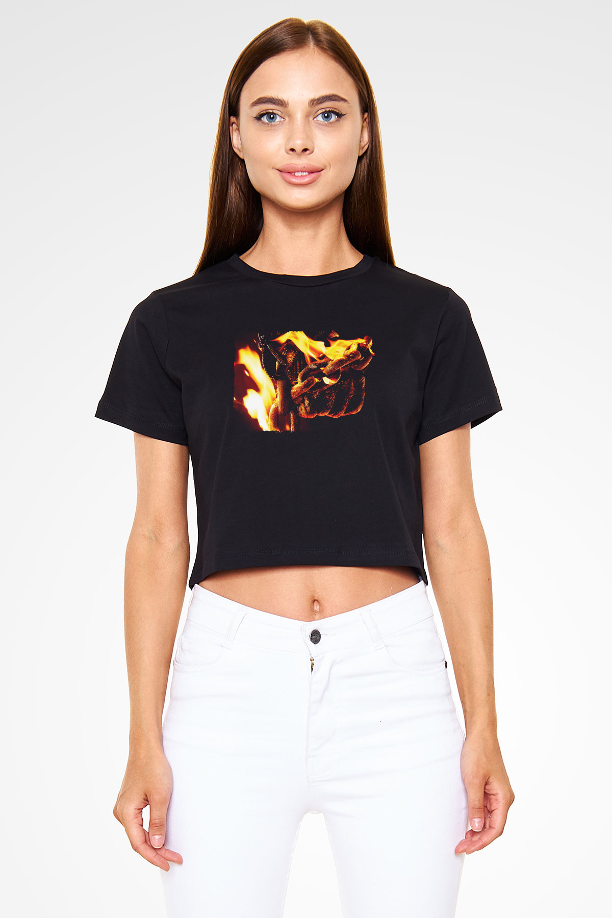 Unisex Hayalet Sürücü 2 İntikam Ateşi (Ghost Rider Spirit of Vengeance) Baskılı Siyah Crop Top Tişört