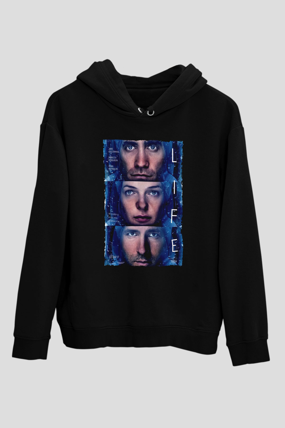 Unisex Hayat (Life) Baskılı Siyah Kapüşonlu Sweatshirt