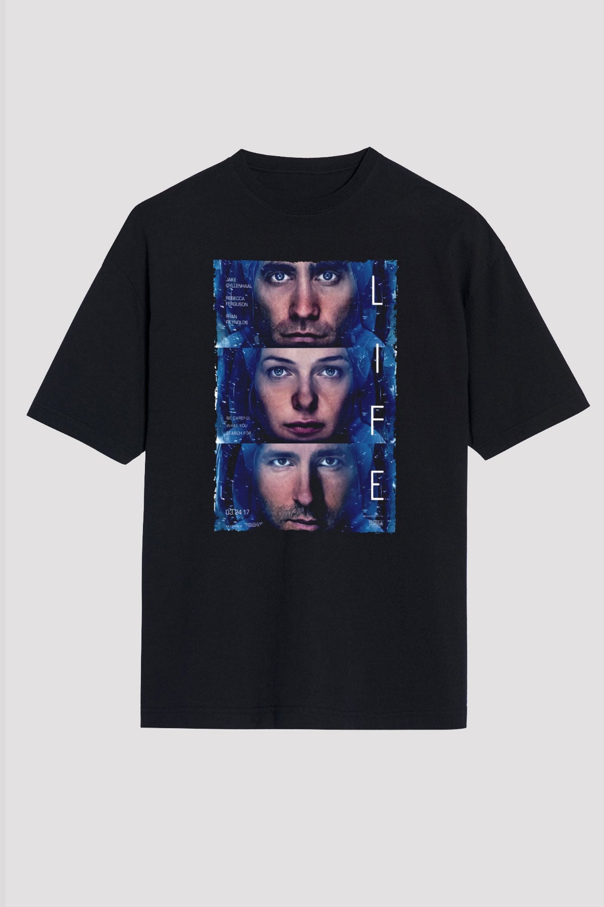 Unisex Hayat (Life) Baskılı Siyah Oversize Tişört