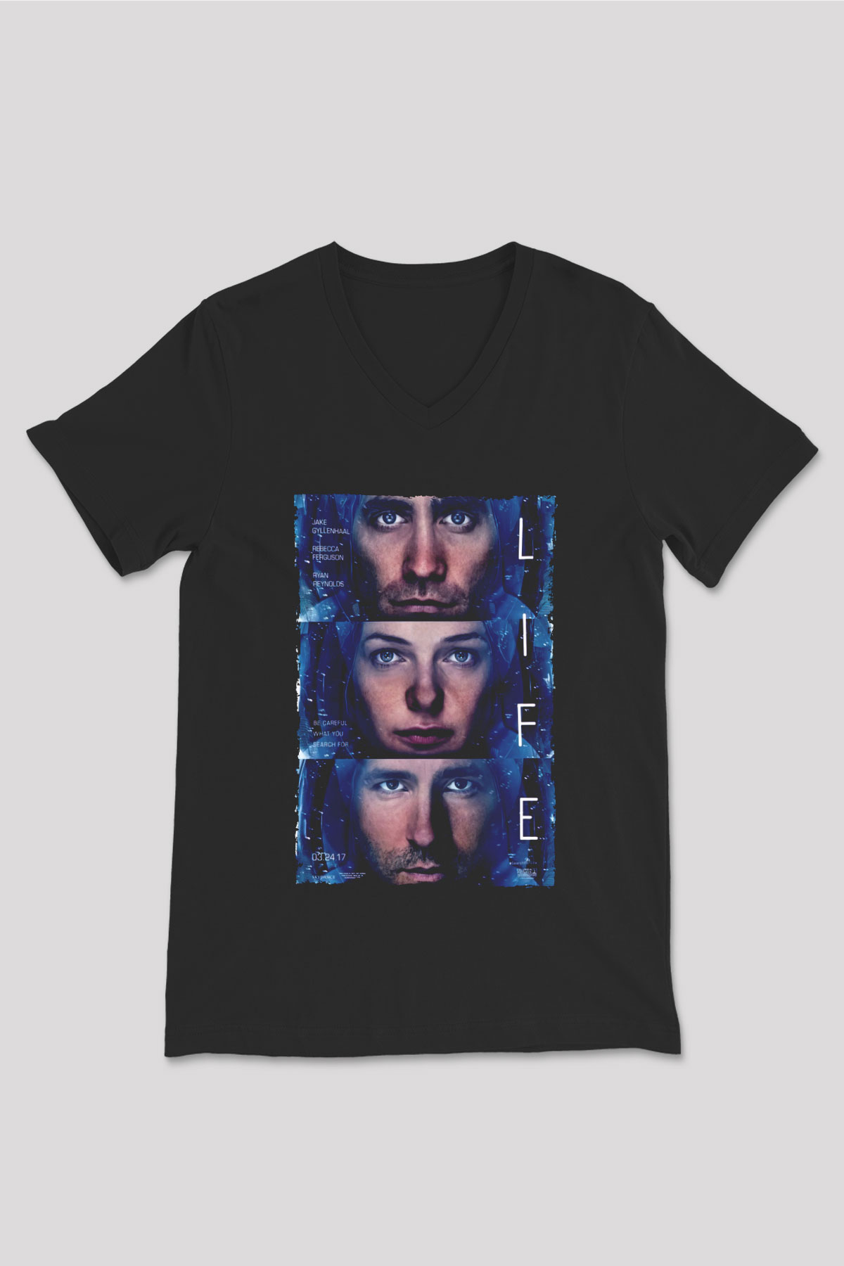 Unisex Hayat (Life) Baskılı Siyah V Yaka Tişört