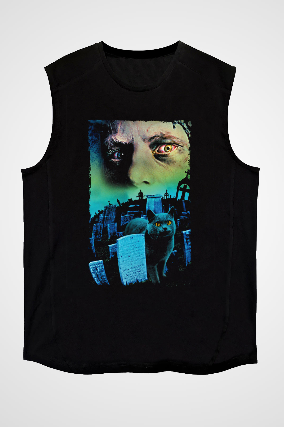 Unisex Hayvan Mezarlığı (Pet Sematary) Baskılı Siyah Kolsuz Tişört