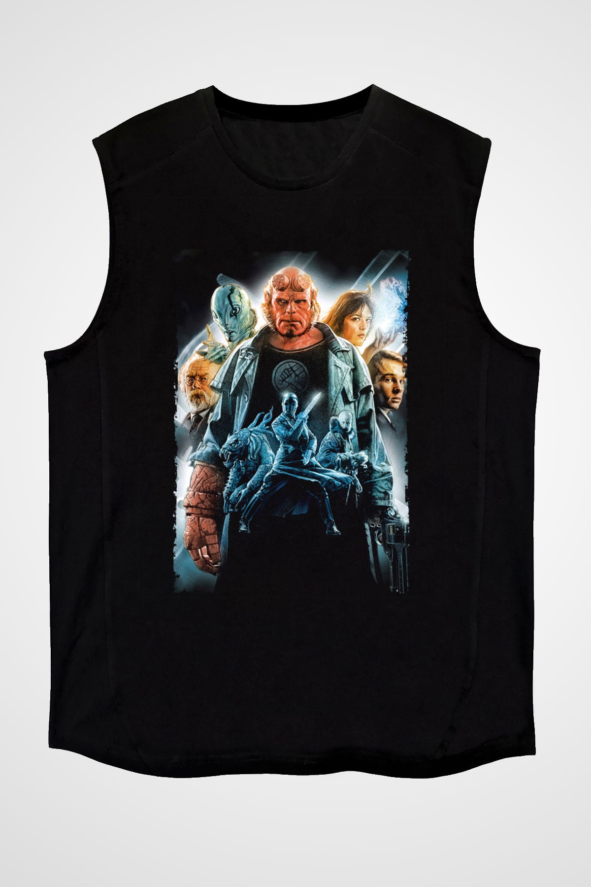 Unisex Hellboy Baskılı Siyah Unisex Kolsuz Tişört