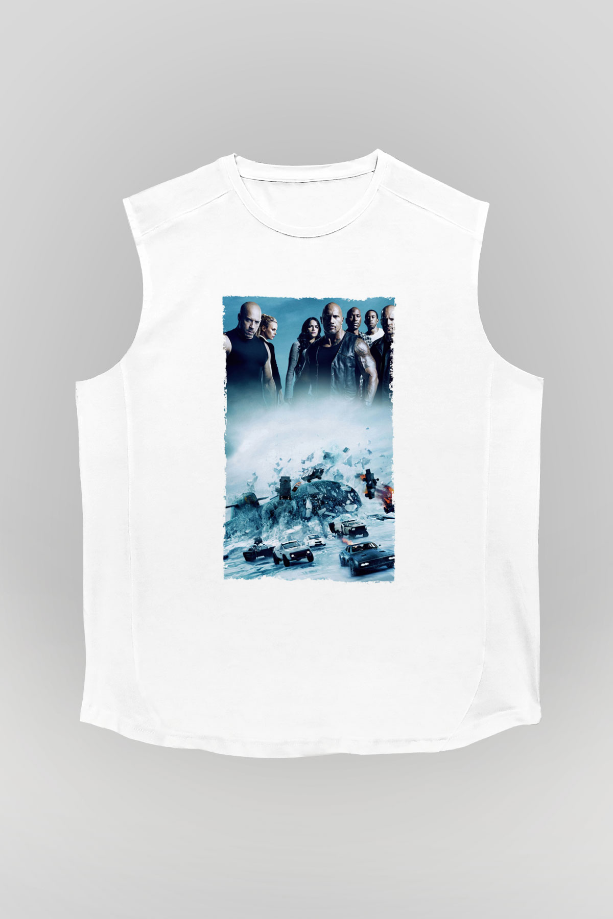 Unisex Hızlı ve Öfkeli 8 (The Fate of the Furious) Baskılı Beyaz Kolsuz Tshirt