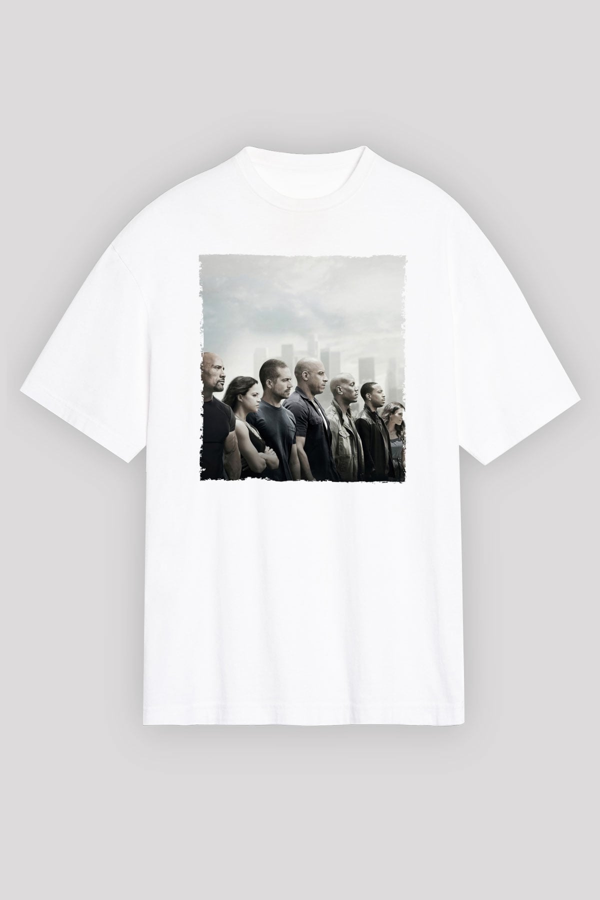 Unisex Hızlı ve Öfkeli Baskılı Beyaz T-shirt