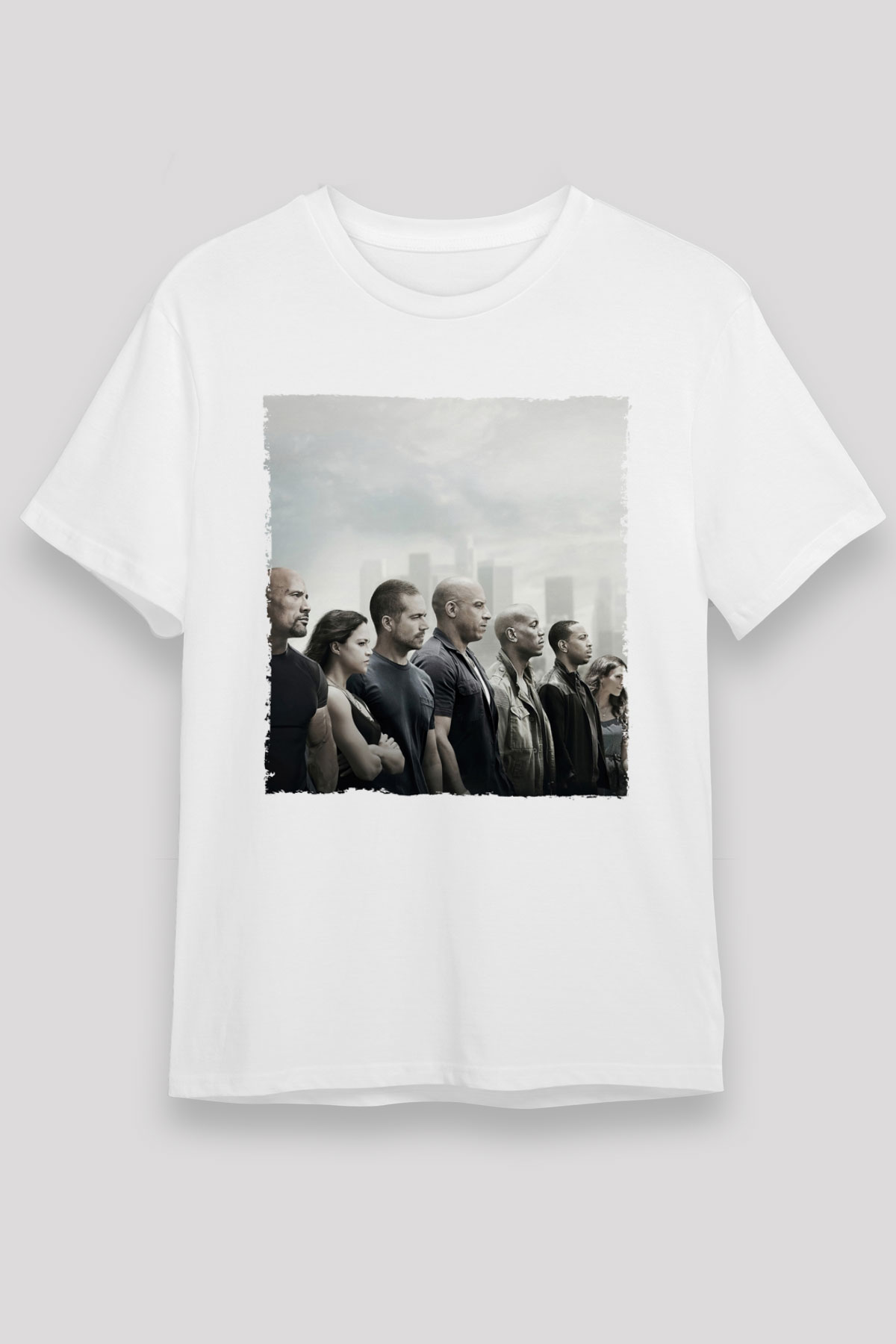 Unisex Hızlı ve Öfkeli Baskılı Beyaz T-shirt