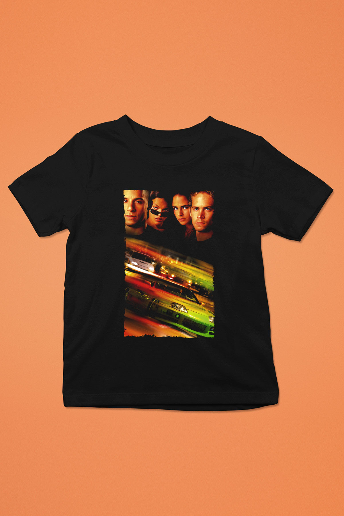 Unisex Hızlı ve Öfkeli (Fast & Furious) Baskılı Siyah Çocuk Unisex Tişört