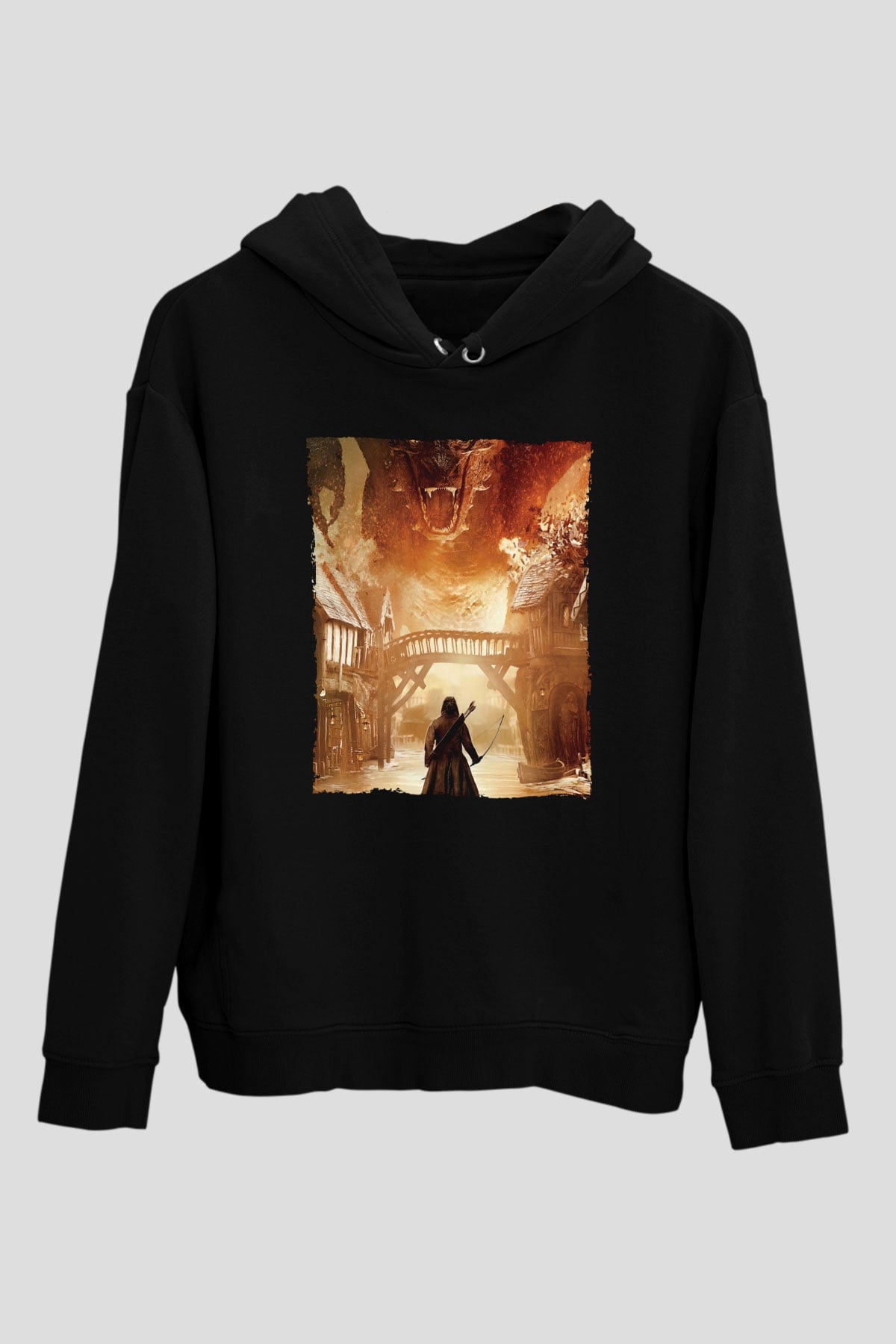Unisex Hobbit Beş Ordunun Savaşı (The Hobbit The Battle of the Five Armies) Baskılı Siyah Unisex Kapüşonlu Sweatshirt