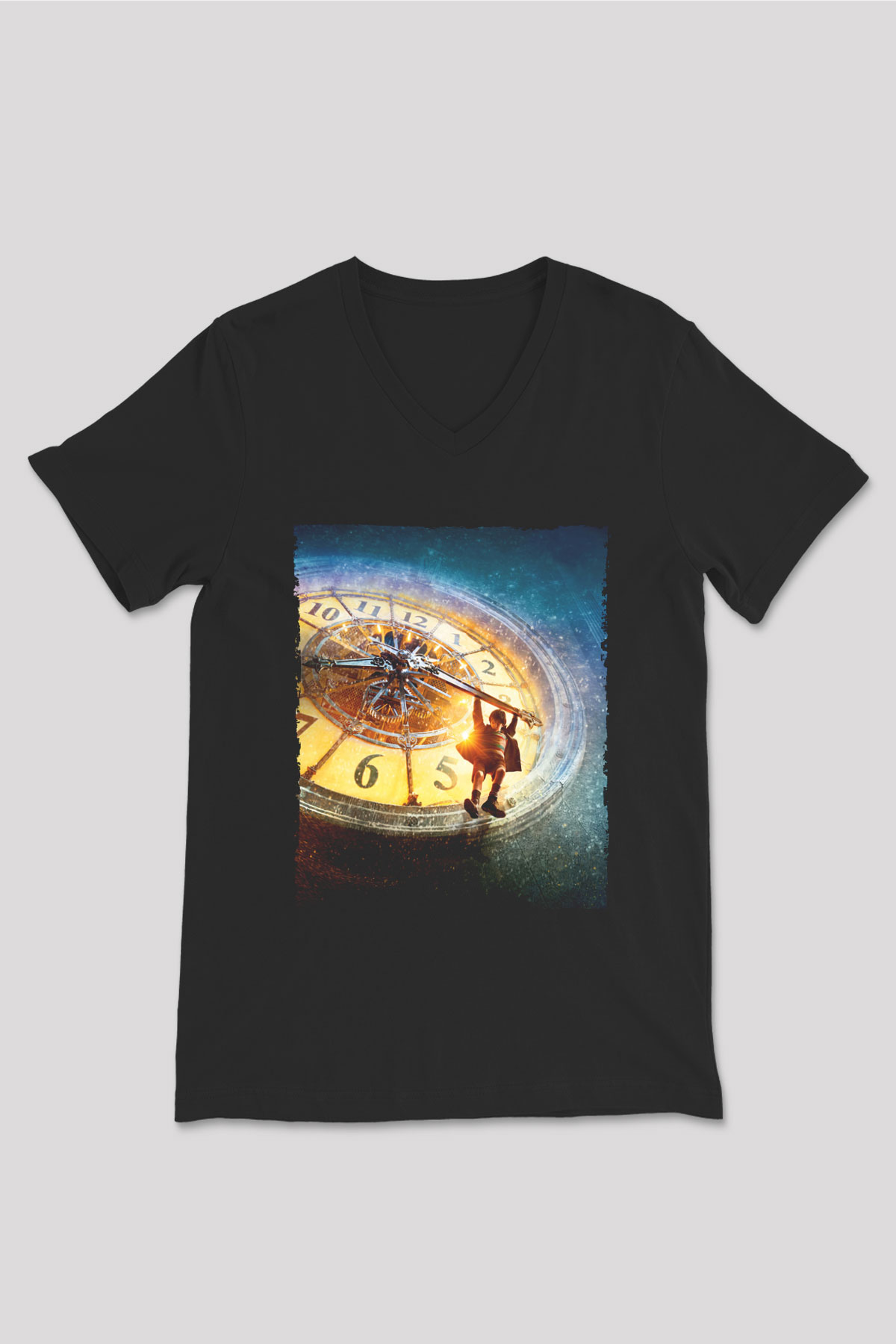 Unisex Hugo Baskılı Siyah V Yaka Tshirt