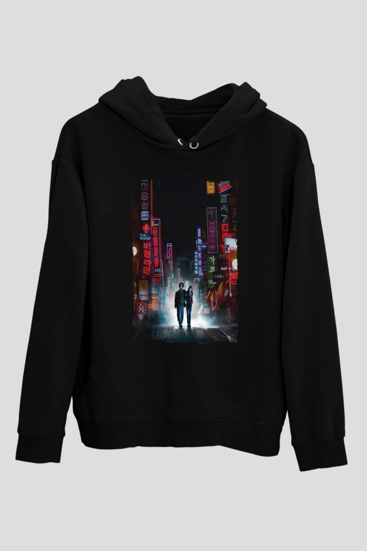 Unisex İhtiyar Delikanlı (Oldboy) Baskılı Siyah Kapüşonlu Sweatshirt