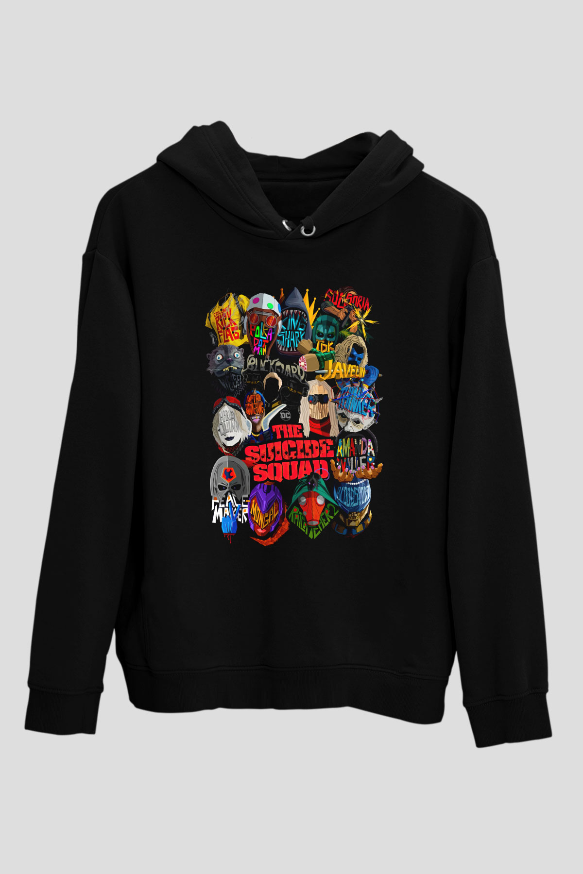 Unisex İntihar Timi (The Suicide Squad) Baskılı Siyah Kapüşonlu Sweatshirt