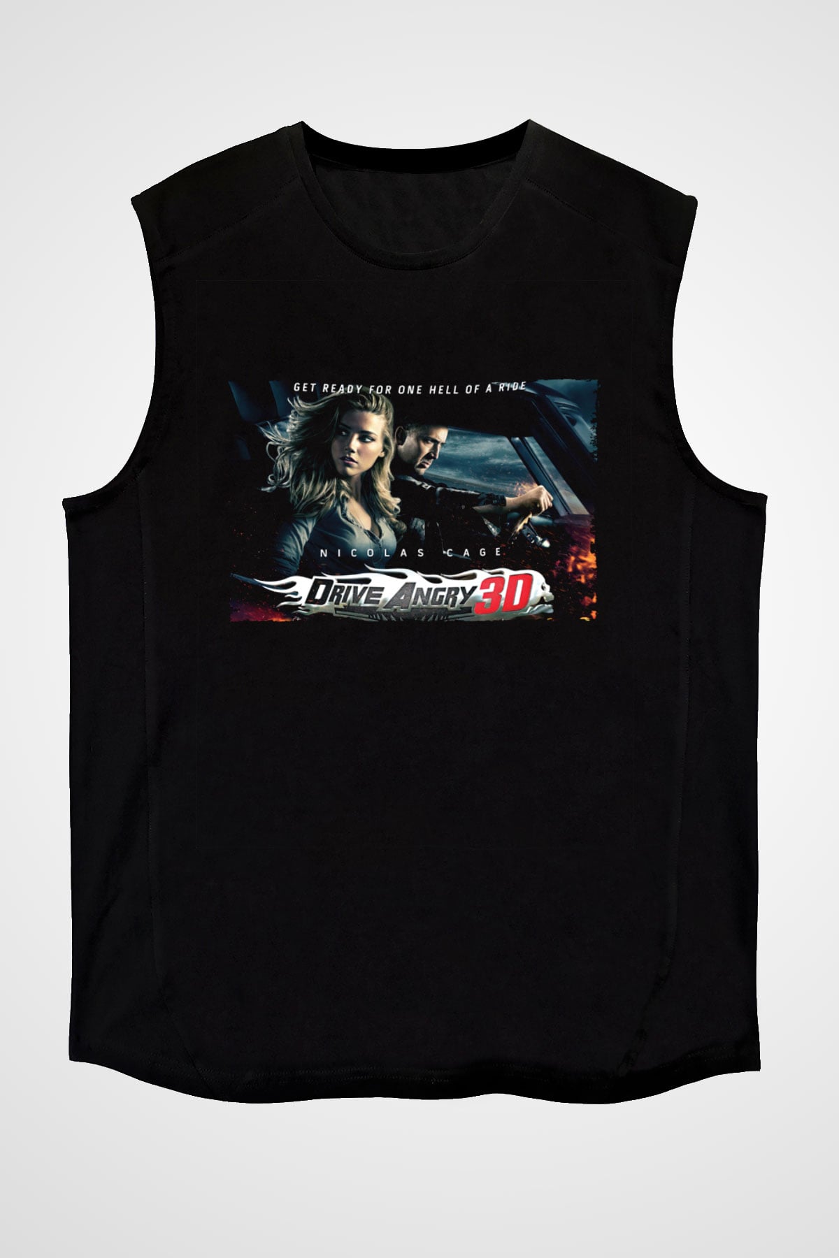 Unisex İntikam Yolu (Drive Angry) Baskılı Siyah Kolsuz T-shirt
