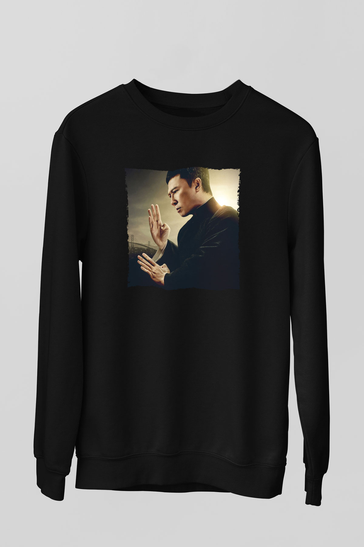 Unisex Ip Man Baskılı Siyah Sweatshirt