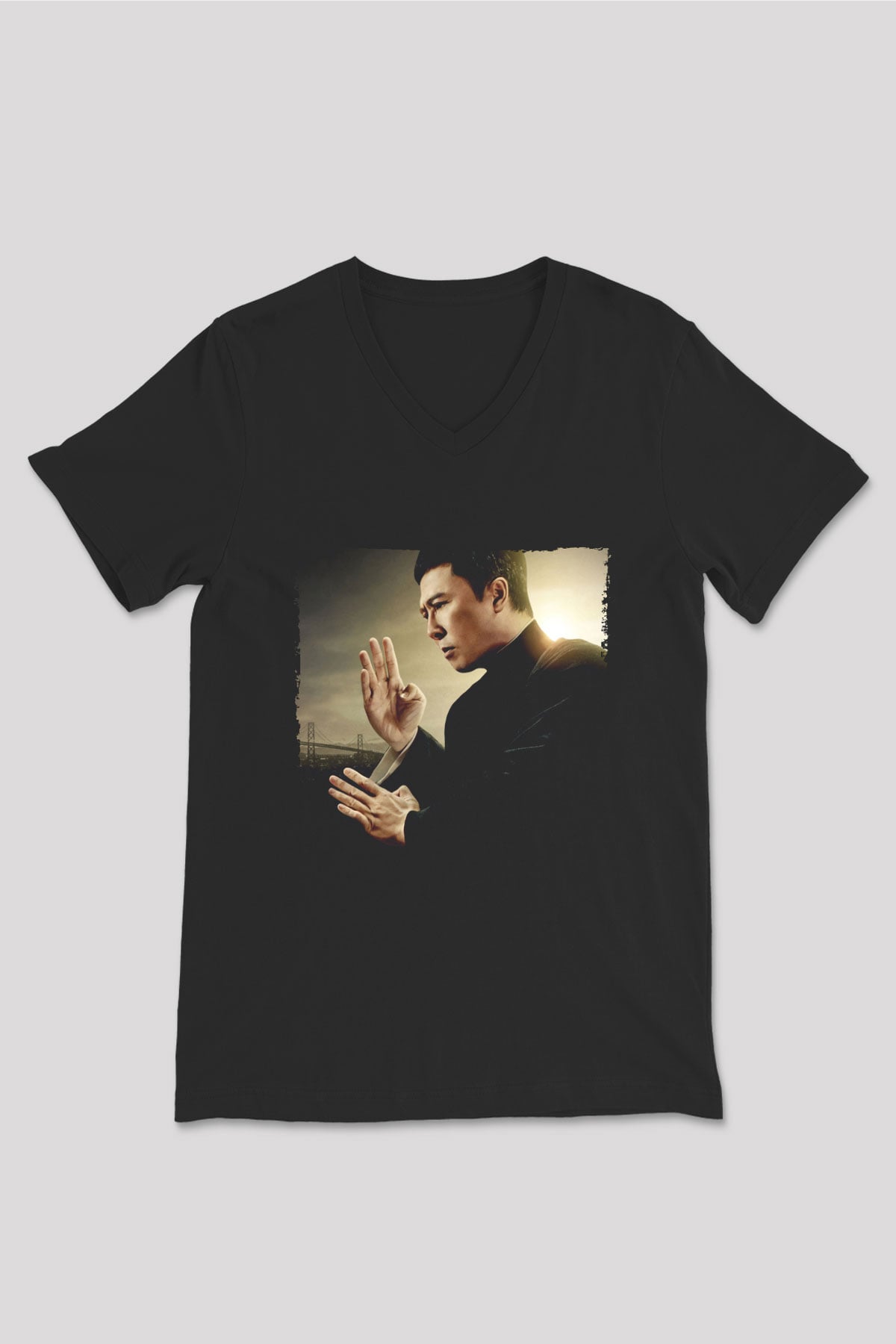 Unisex Ip Man Baskılı Siyah V Yaka Tshirt