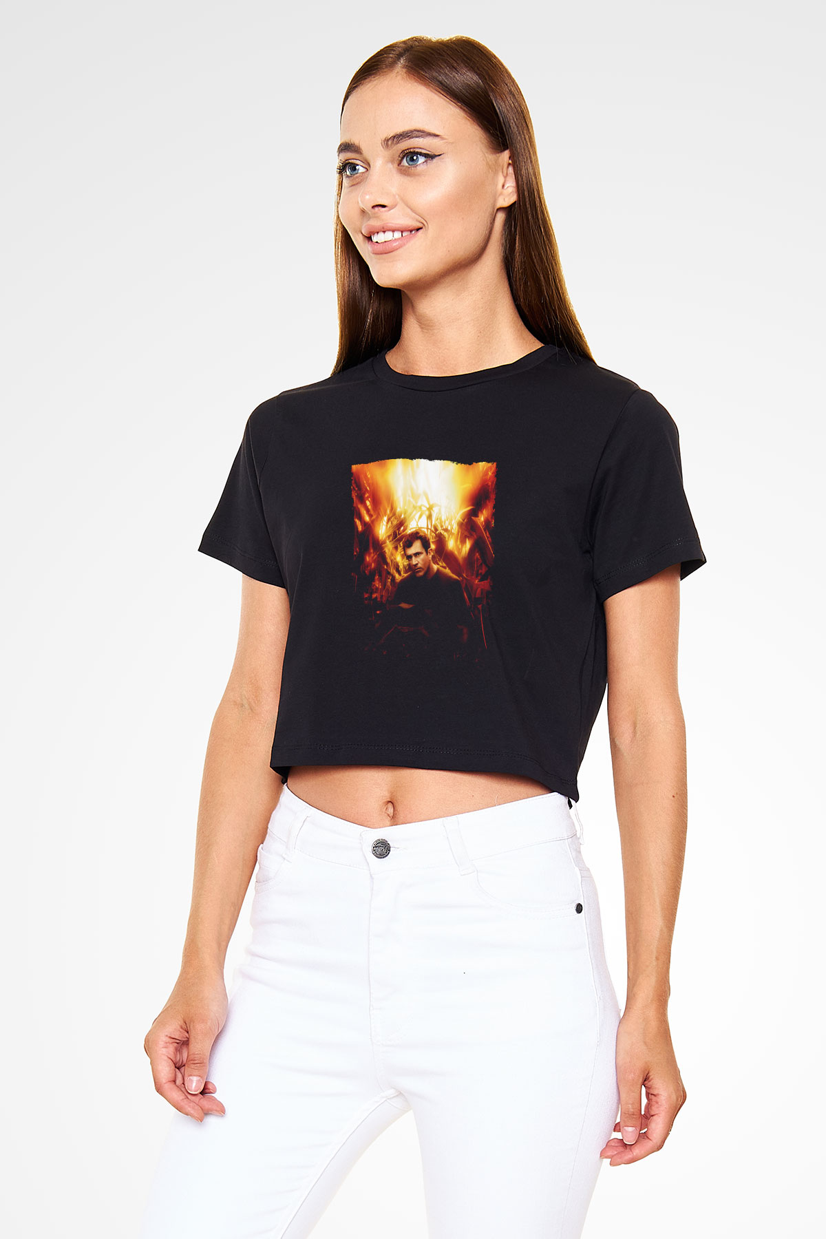Unisex İşaretler (Signs) Baskılı Siyah Crop Top Tişört