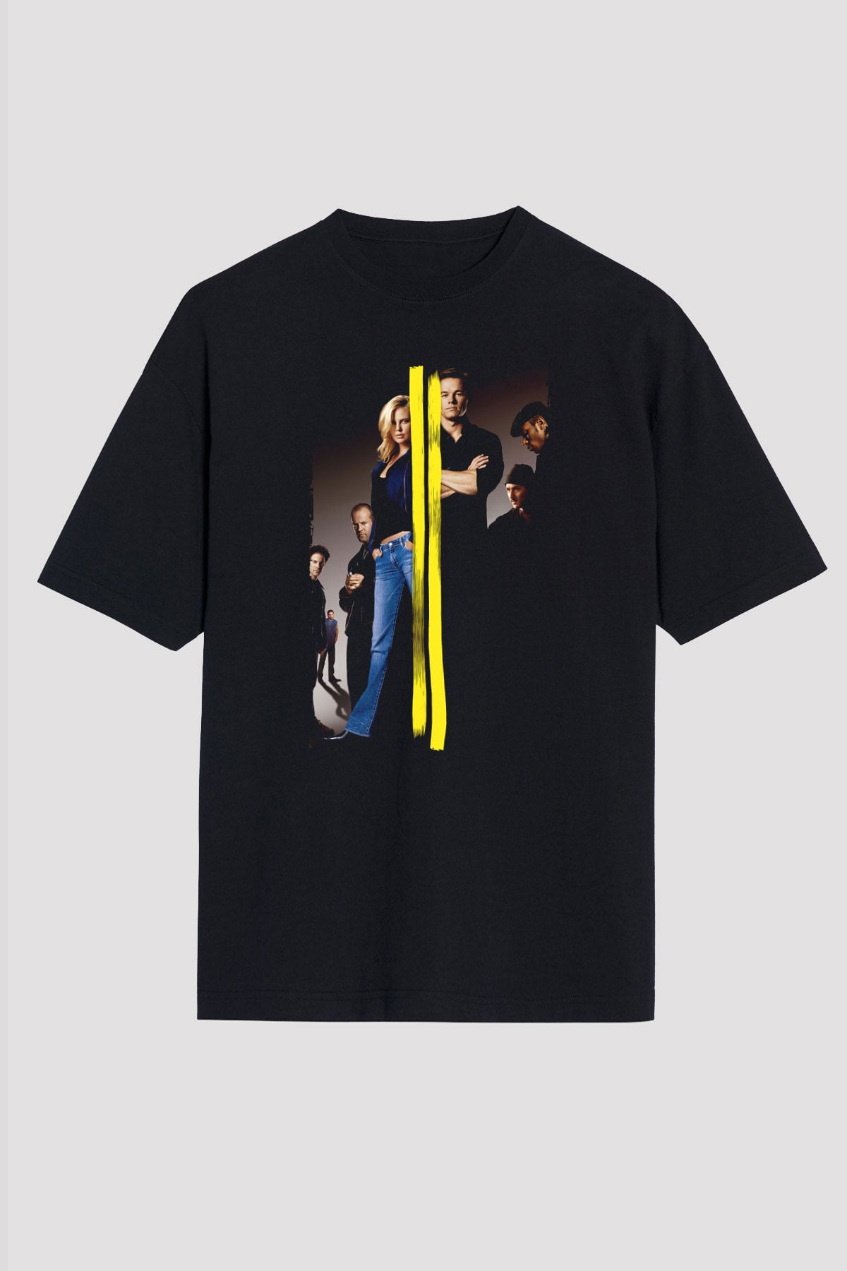 Unisex İtalyan İşi (The Italian Job) Baskılı Siyah Oversize Tişört