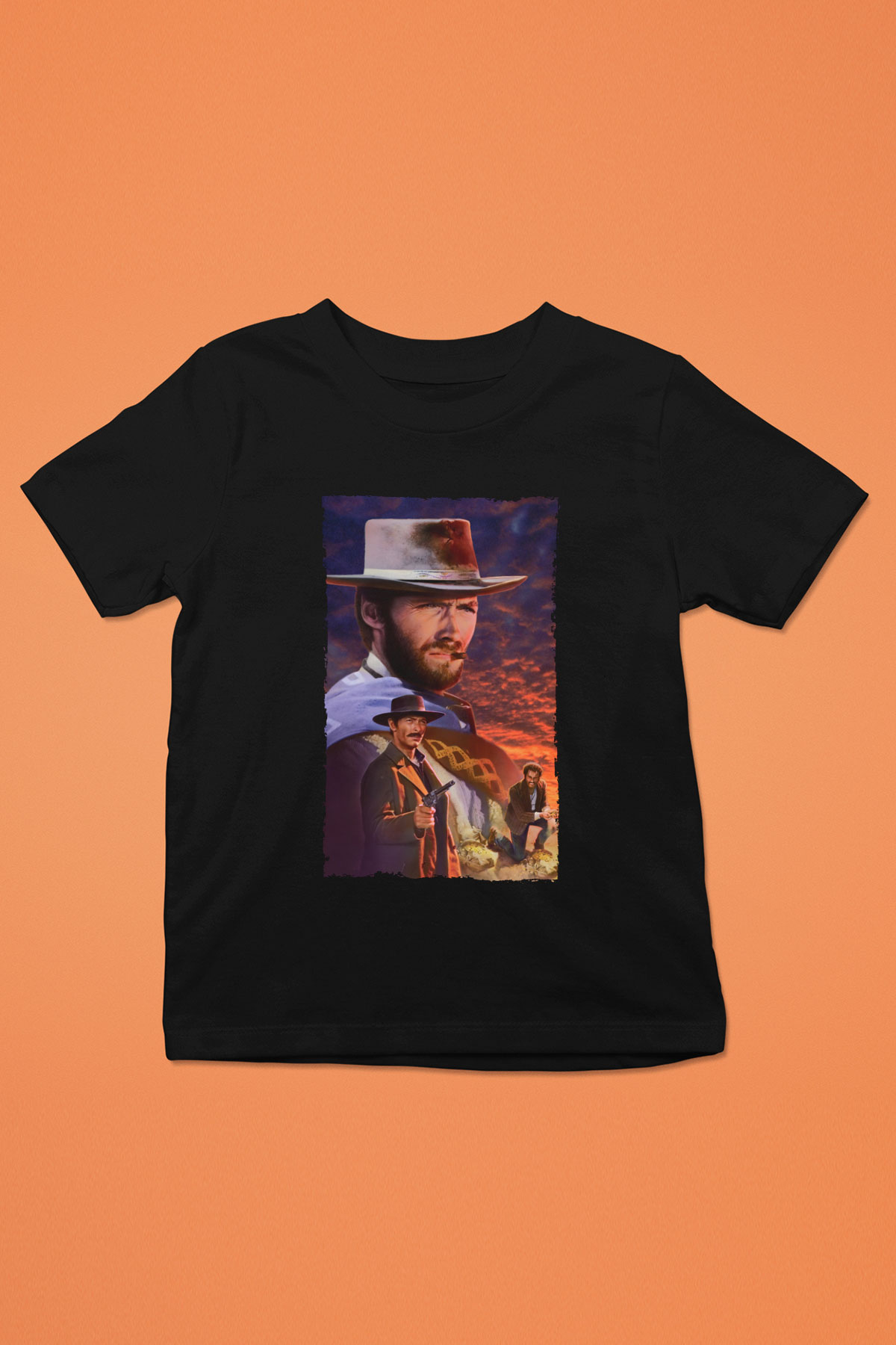 Unisex İyi, Kötü ve Çirkin (The Good, the Bad and the Ugly) Baskılı Siyah Çocuk T-Shirt