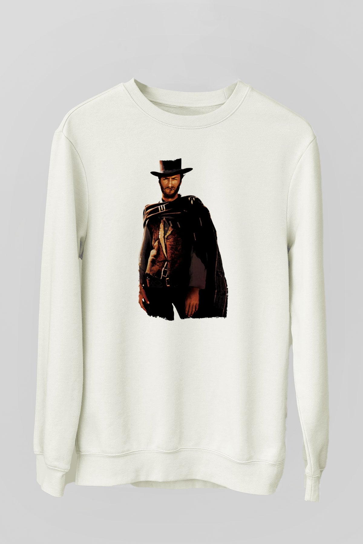 Unisex İyi, Kötü ve Çirkin (The Good, the Bad and the Ugly) Baskılı Beyaz Sweatshirt